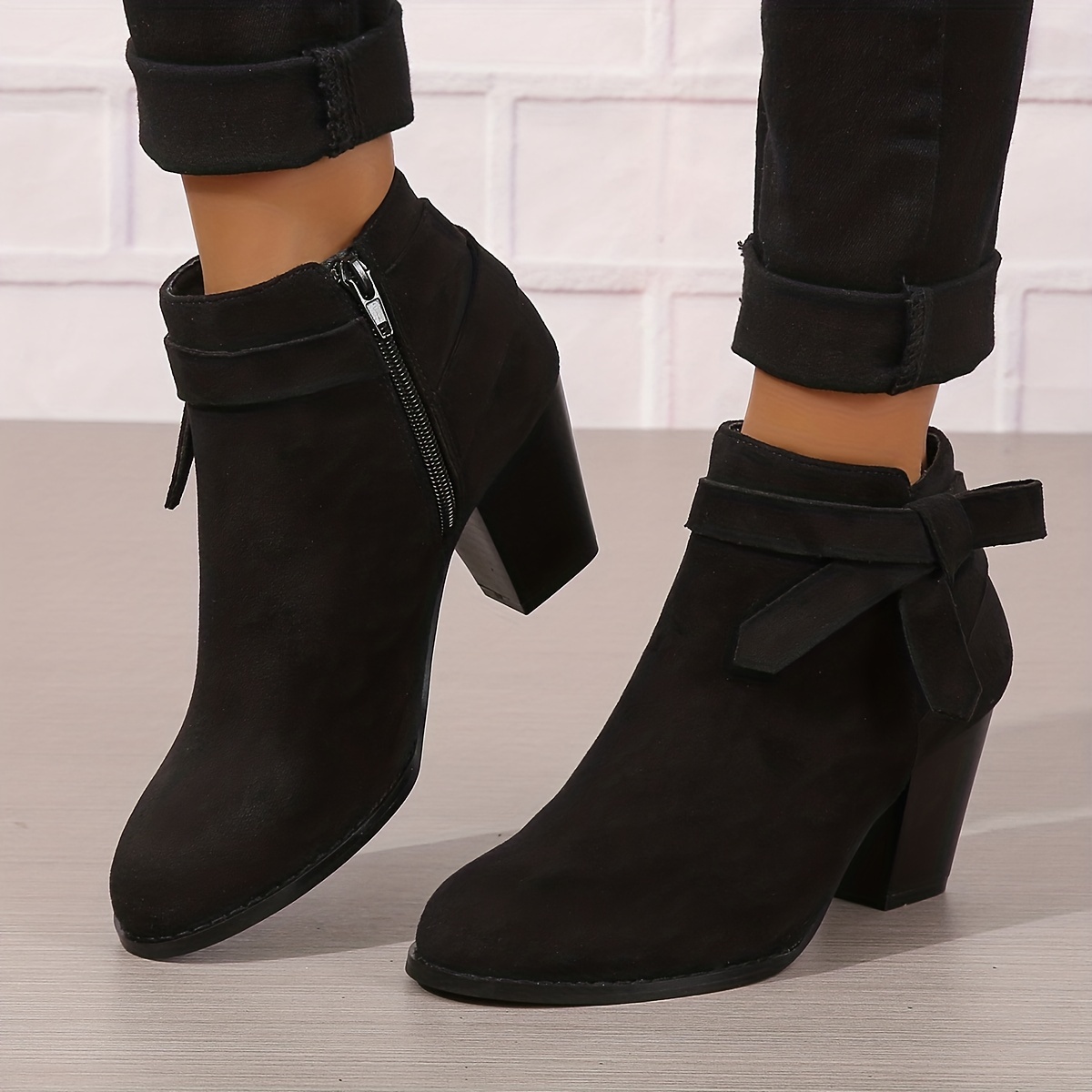 Women's Suede Side Zipper Ankle Boots