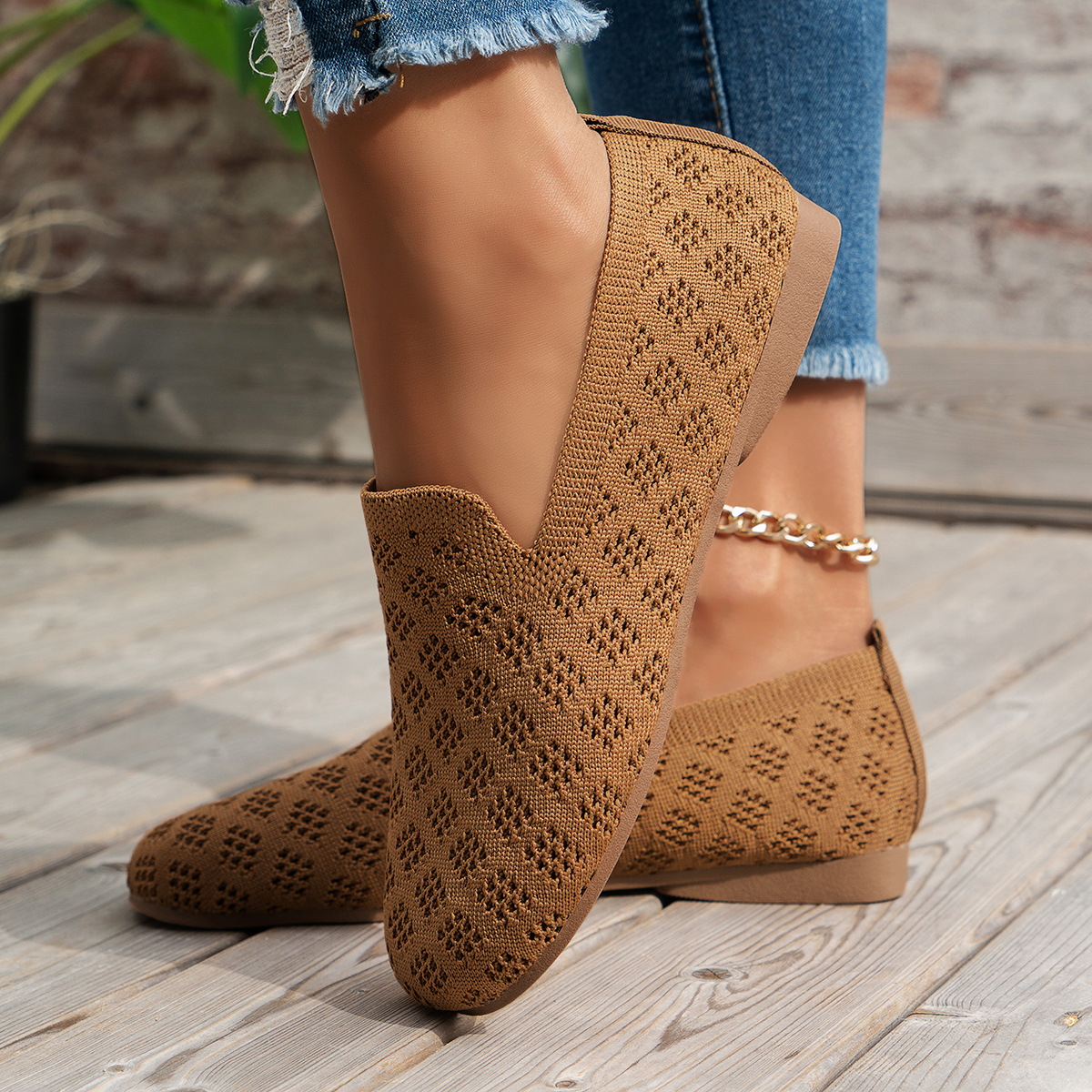 Women's Knitted Hollow Flat Shoes