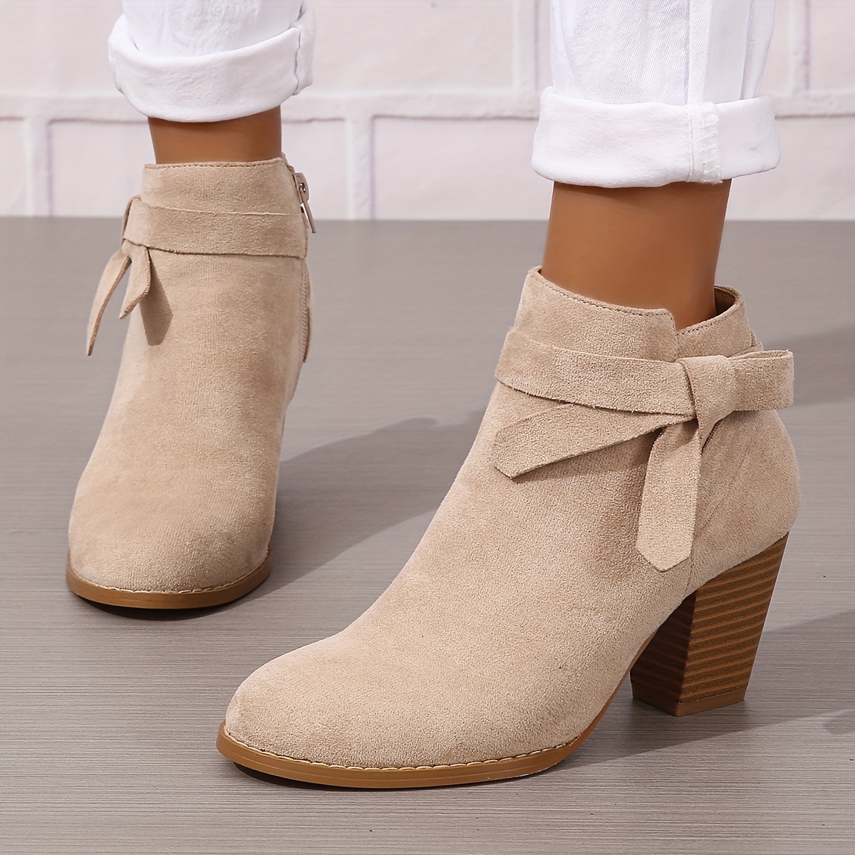 Women's Suede Side Zipper Ankle Boots