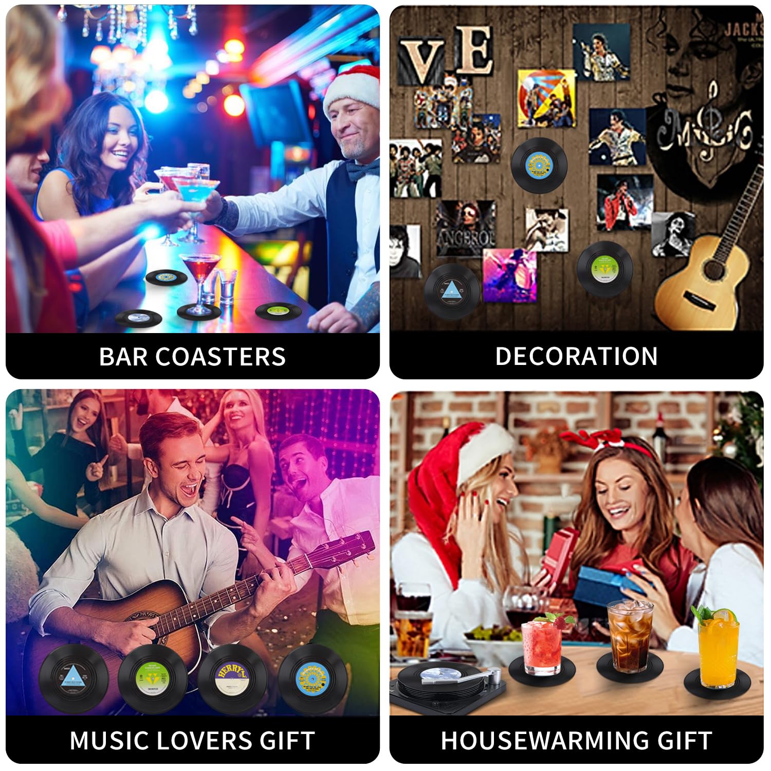 Classic Vinyl Record Coasters & Record Player