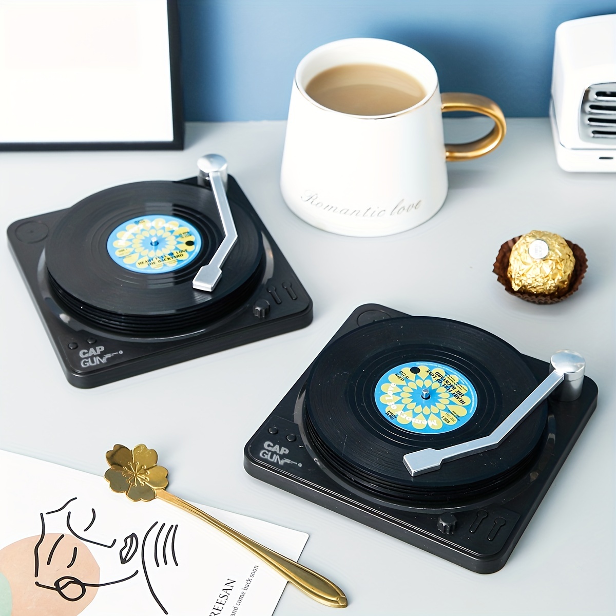 Classic Vinyl Record Coasters & Record Player