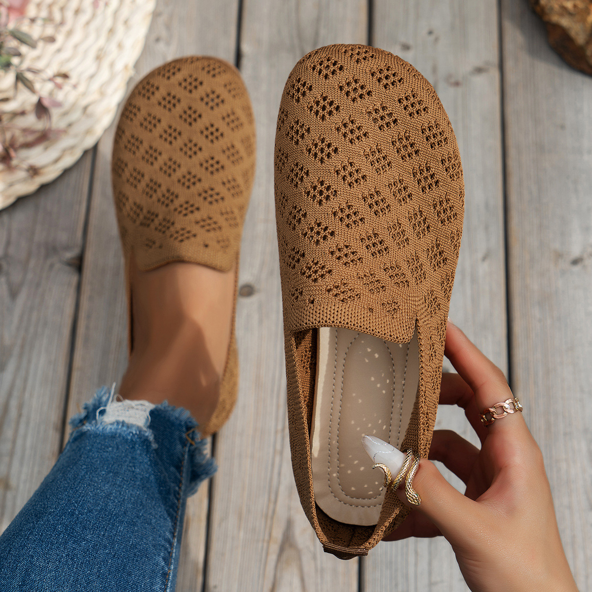 Women's Knitted Hollow Flat Shoes