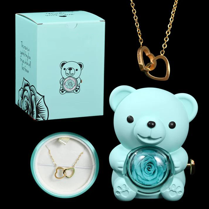 Eternal Rose Bear W/ Engraved Necklace