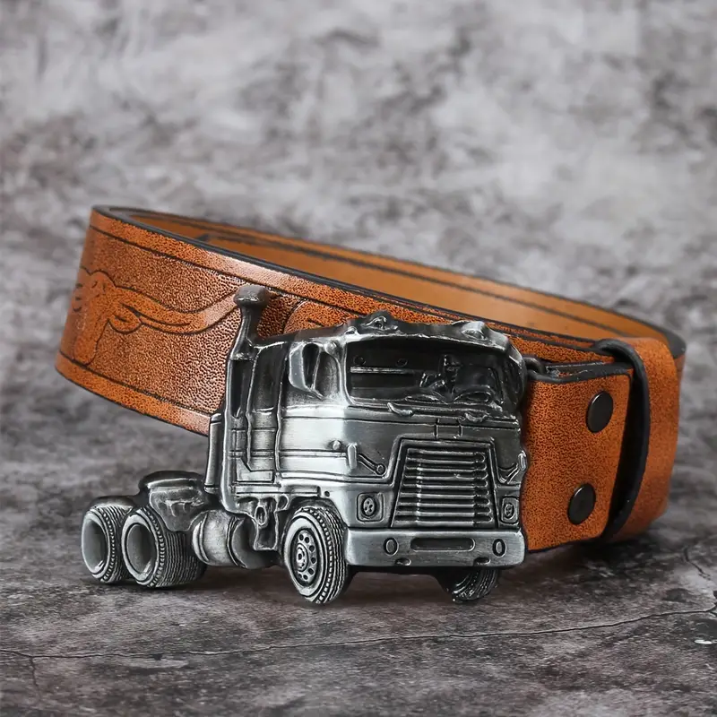 Mens Belts Leather - Silver Truck Buckle