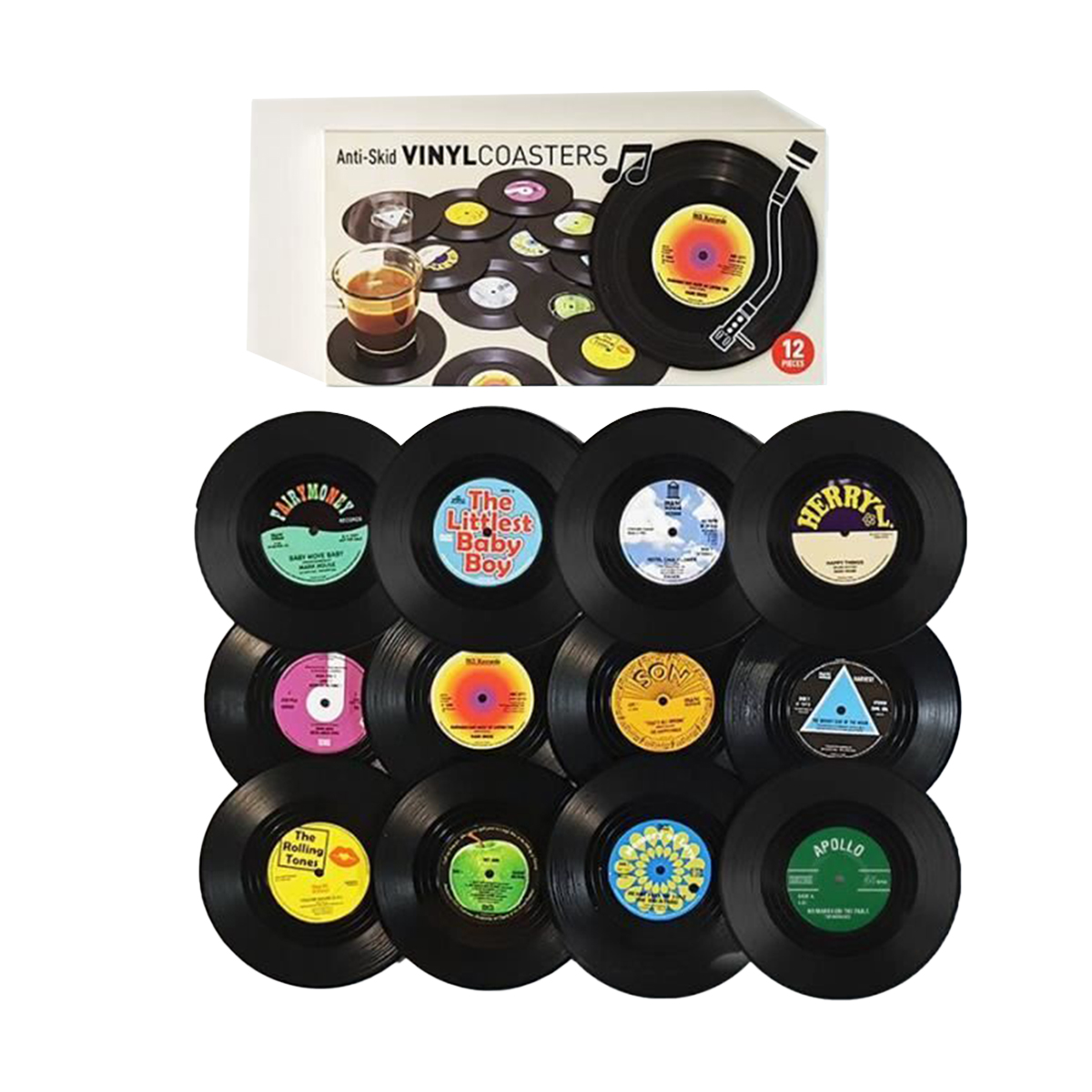 Classic Vinyl Record Coasters & Record Player