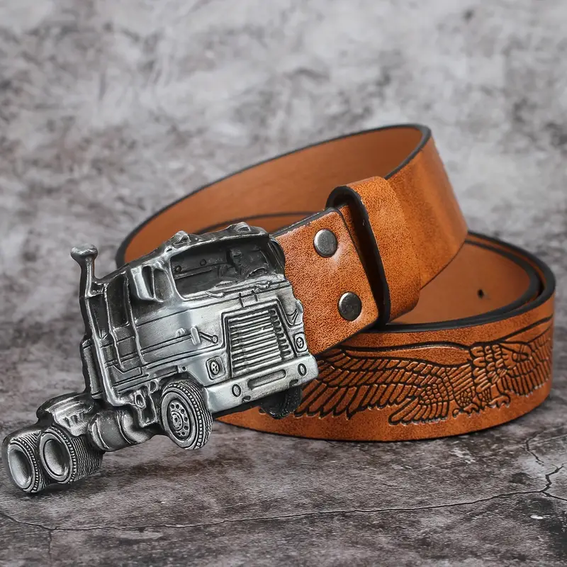 Mens Belts Leather - Silver Truck Buckle