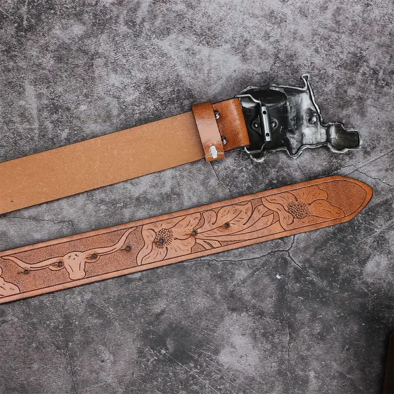 Mens Belts Leather - Silver Truck Buckle