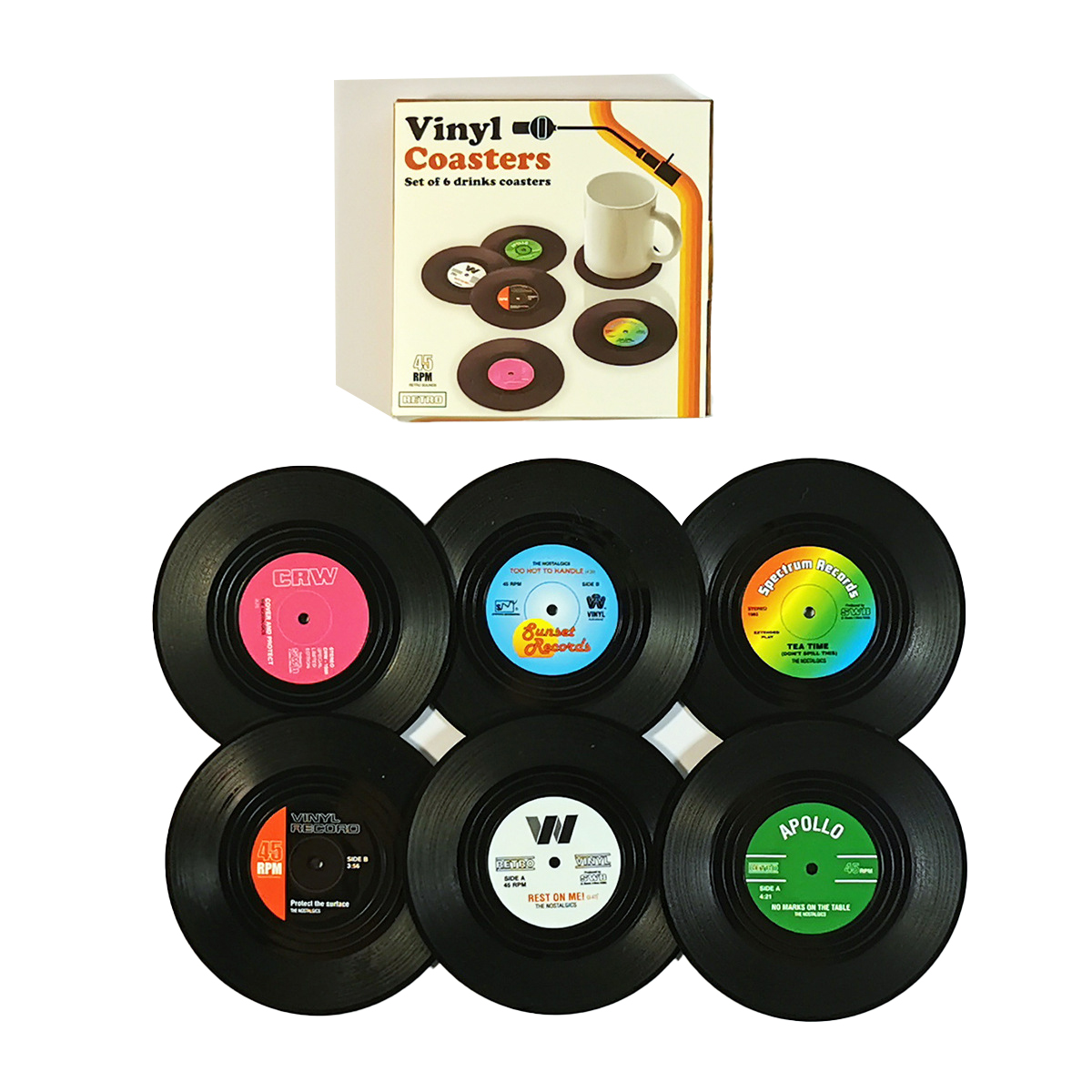 Classic Vinyl Record Coasters & Record Player