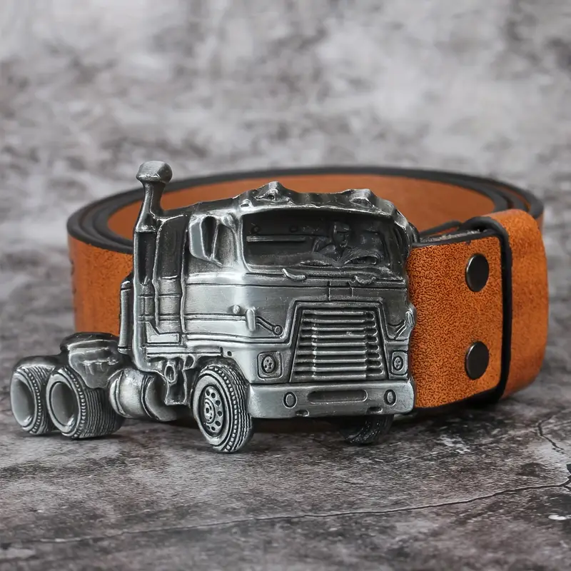 Mens Belts Leather - Silver Truck Buckle