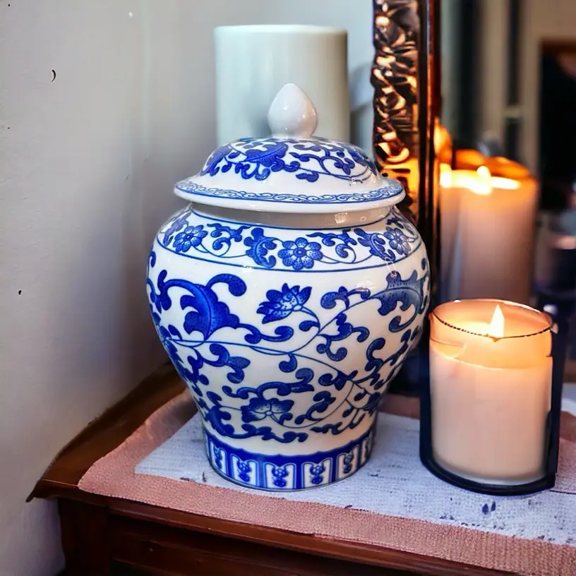 Blue And White Porcelain Ceramic Storage Jar