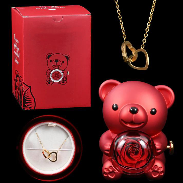 Eternal Rose Bear W/ Engraved Necklace