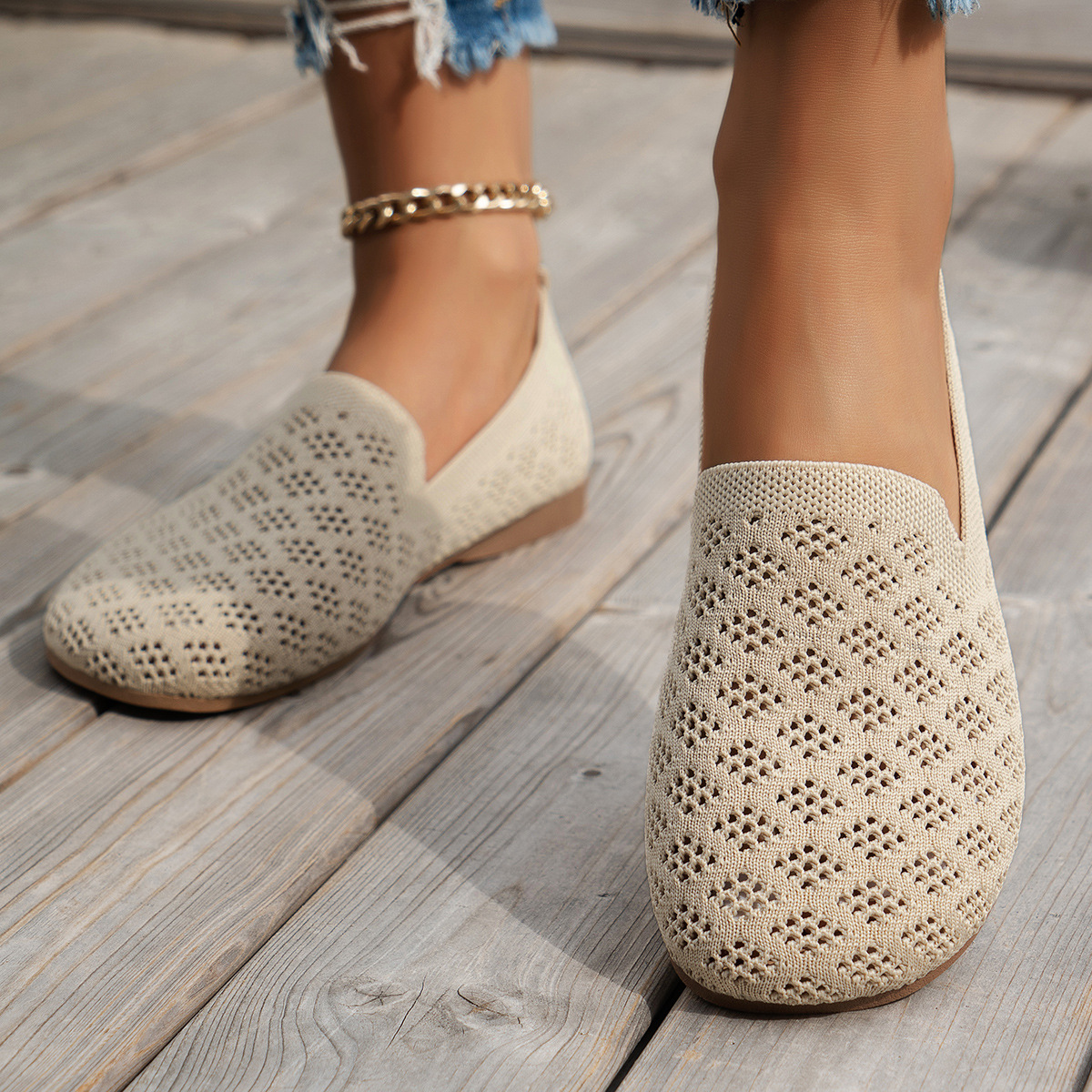 Women's Knitted Hollow Flat Shoes
