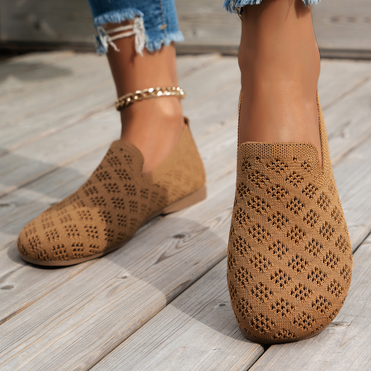 Women's Knitted Hollow Flat Shoes