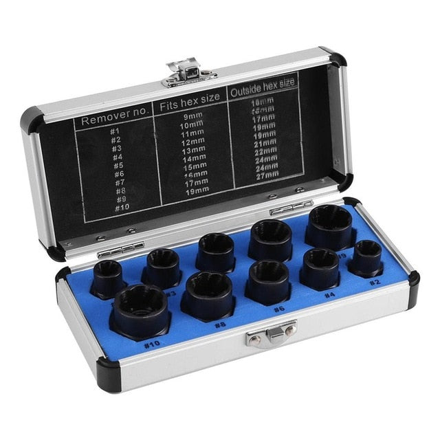 Rounded Bolt Remover - 10pcs Socket Set