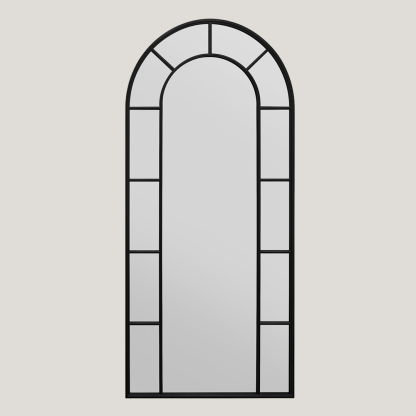 Foundry - Arched Window Mirror | Large Black Cathedral Metal Frame Wall Mirror (190CM X 85CM)