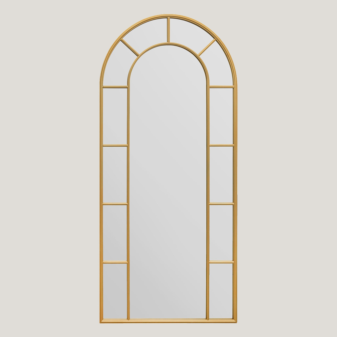 Foundry - Arched Window Mirror | Large Gold Cathedral Metal Frame Wall Mirror (190CM X 85CM)