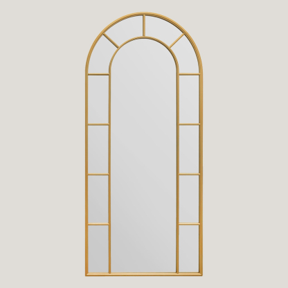 Foundry - Arched Window Mirror | Large Gold Cathedral Metal Frame Wall Mirror (190CM X 85CM)