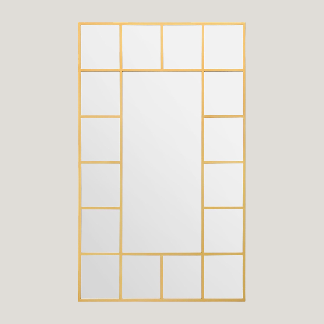 Foundry - Gold Window Mirror, Industrial Grid Mirror (200x120cm)
