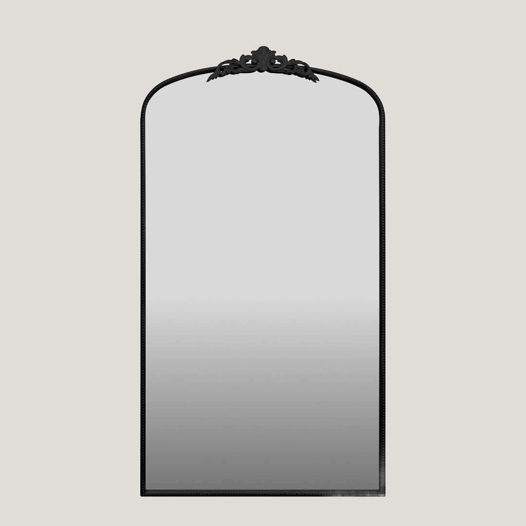 Arielle - Black Ornate Arched Mirror | Oversized Leaning French Château Mirror (174CM X 96CM)