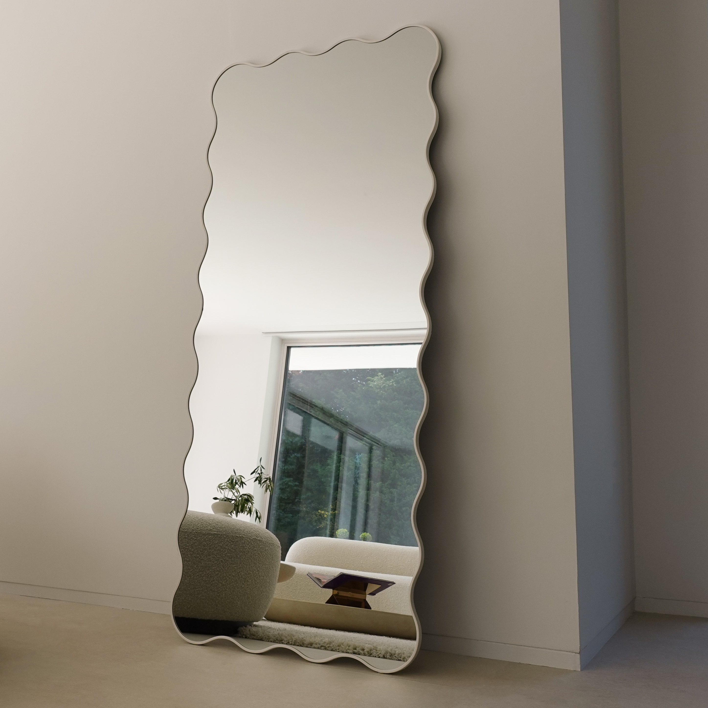 Olessia - Wavy Organic Full Length Leaner Irregular Mirror 180cm x 80cm - Cream(B Grade - Read Details)