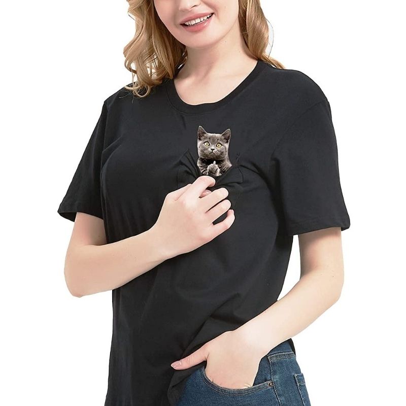 Hidden Middle Finger Signed Funny Cat Printed T-Shirt