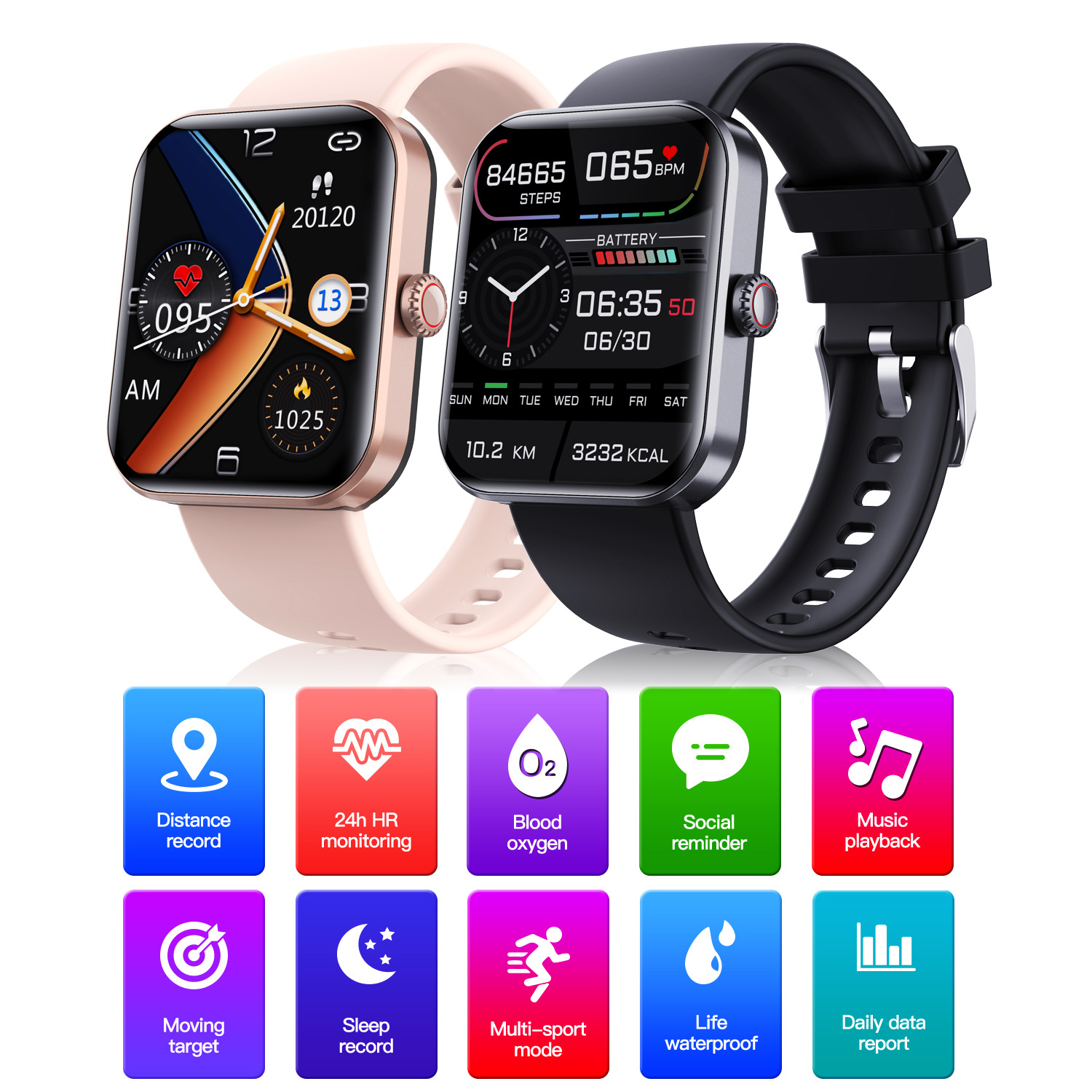 ⌚[All day monitoring of heart rate and blood pressure] Bluetooth fashion smartwatch
