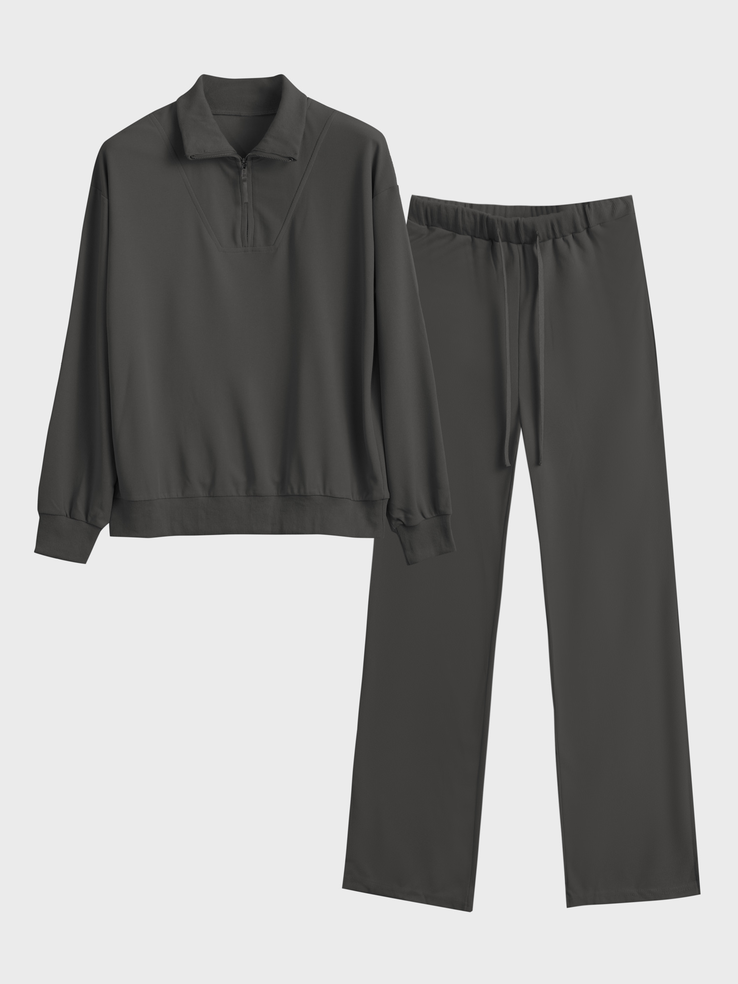 Half Zip Waffle Casual Set