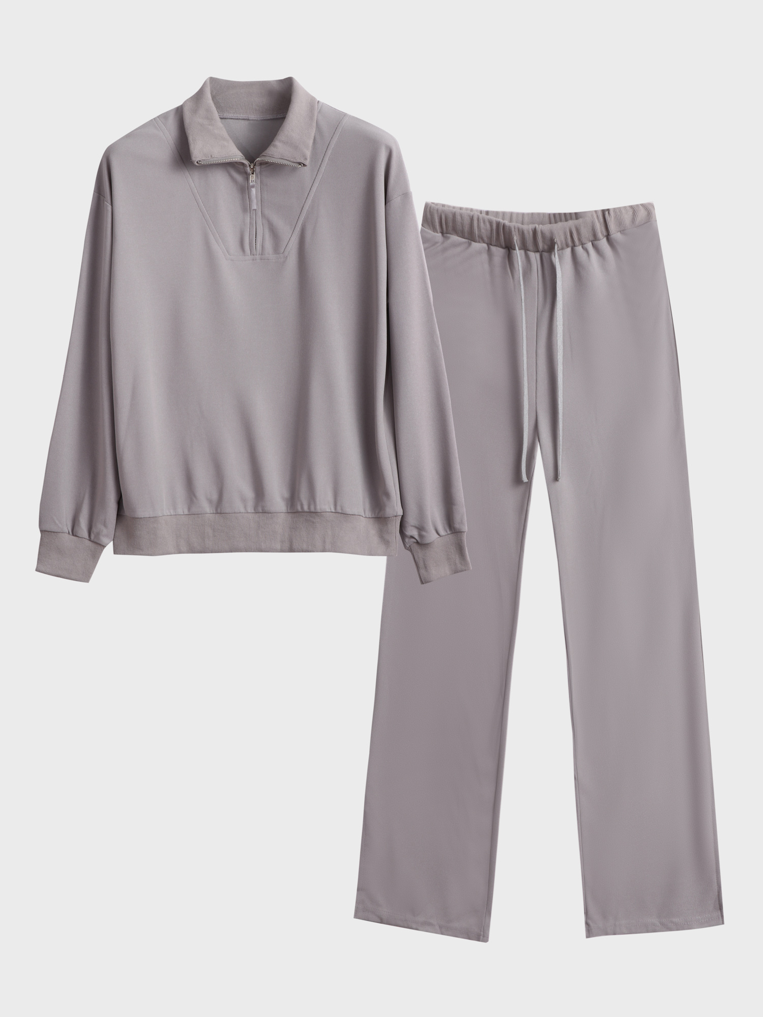 Half Zip Waffle Casual Set