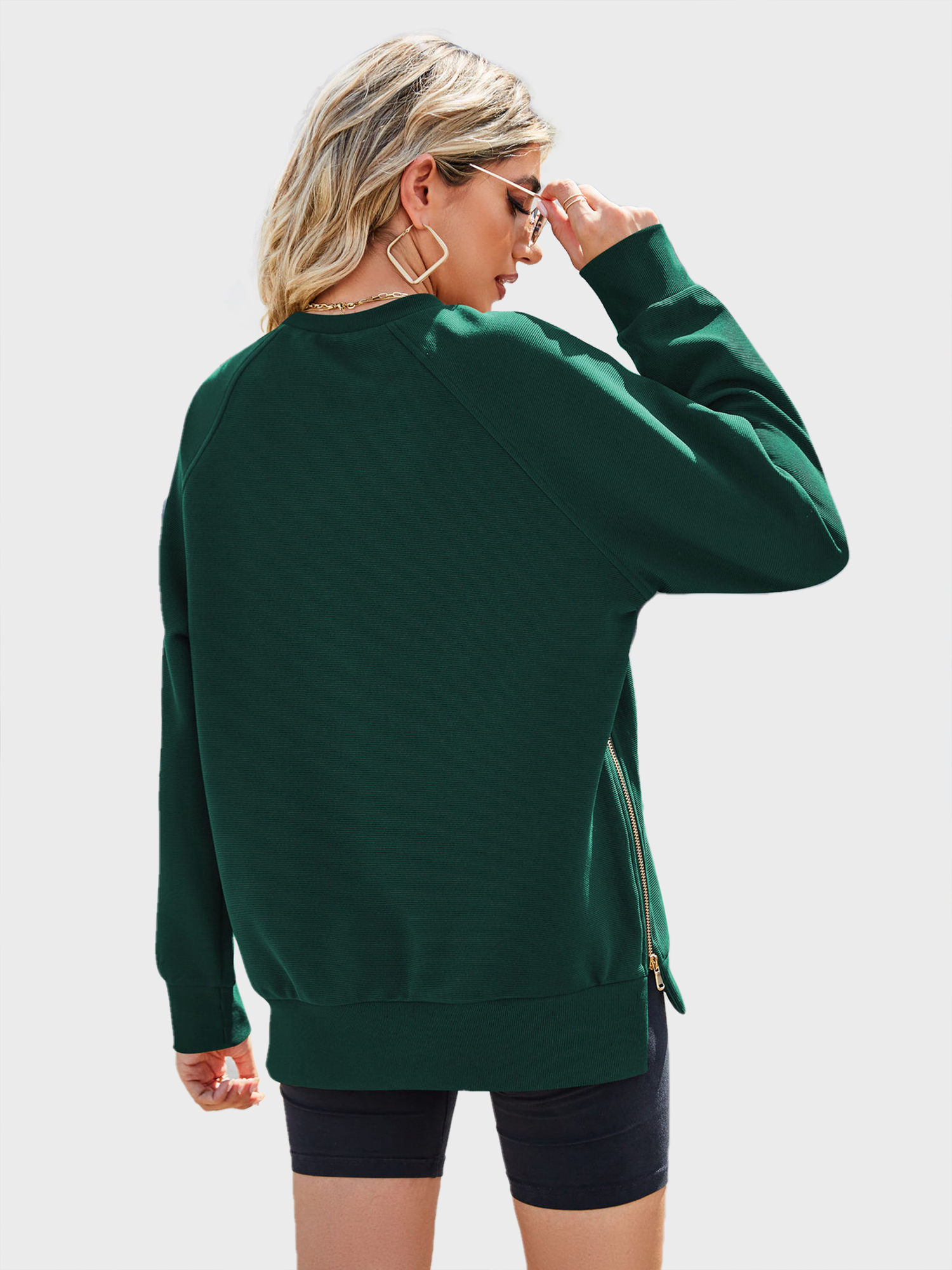 Casual Side Split Ribbed Sweatshirt