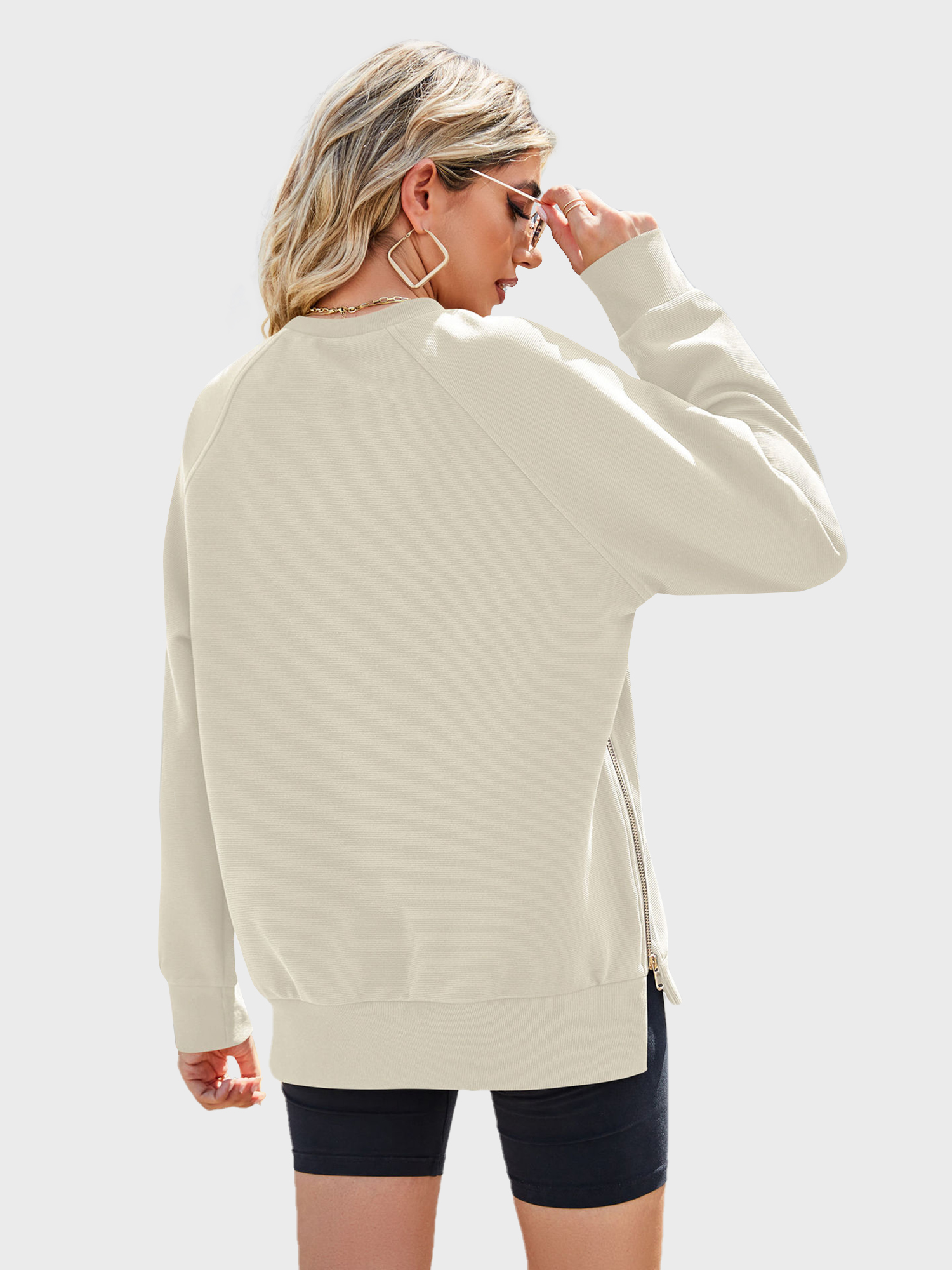 Casual Side Split Ribbed Sweatshirt