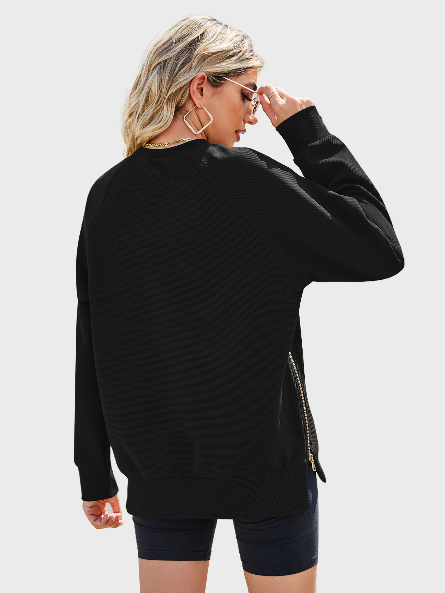 Casual Side Split Ribbed Sweatshirt