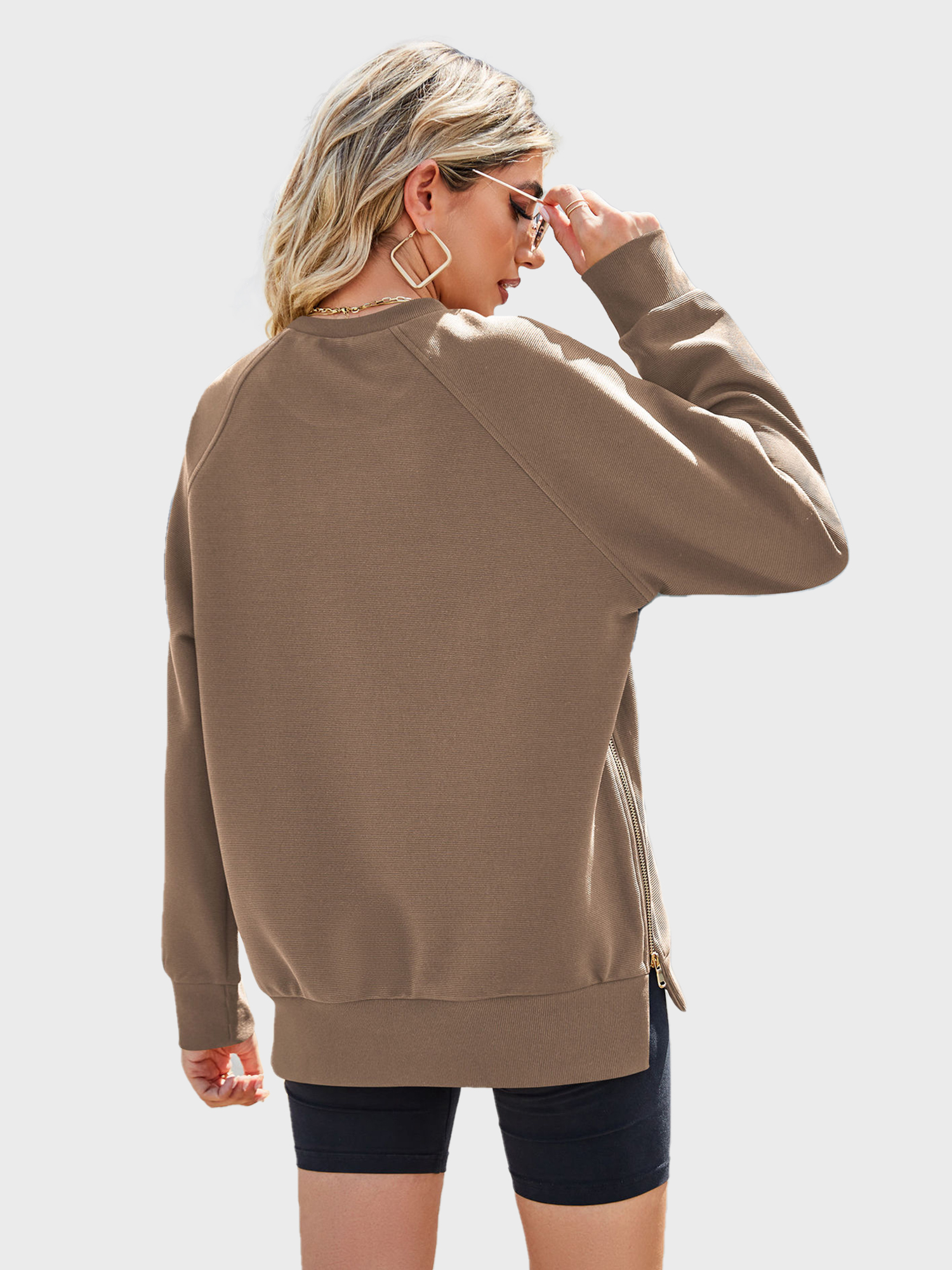 Casual Side Split Ribbed Sweatshirt