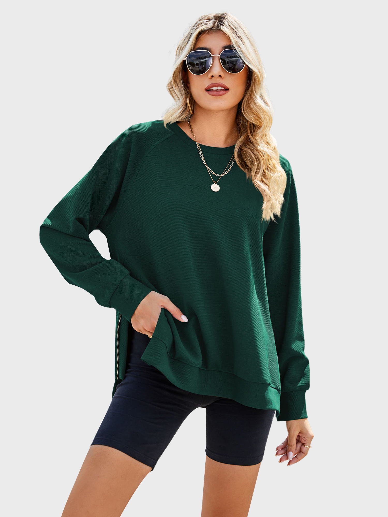Casual Side Split Ribbed Sweatshirt