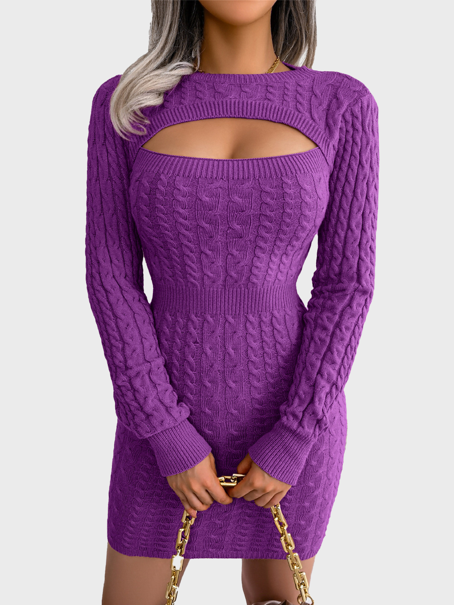 Alluring Cutout Cable Knit Mini Dress