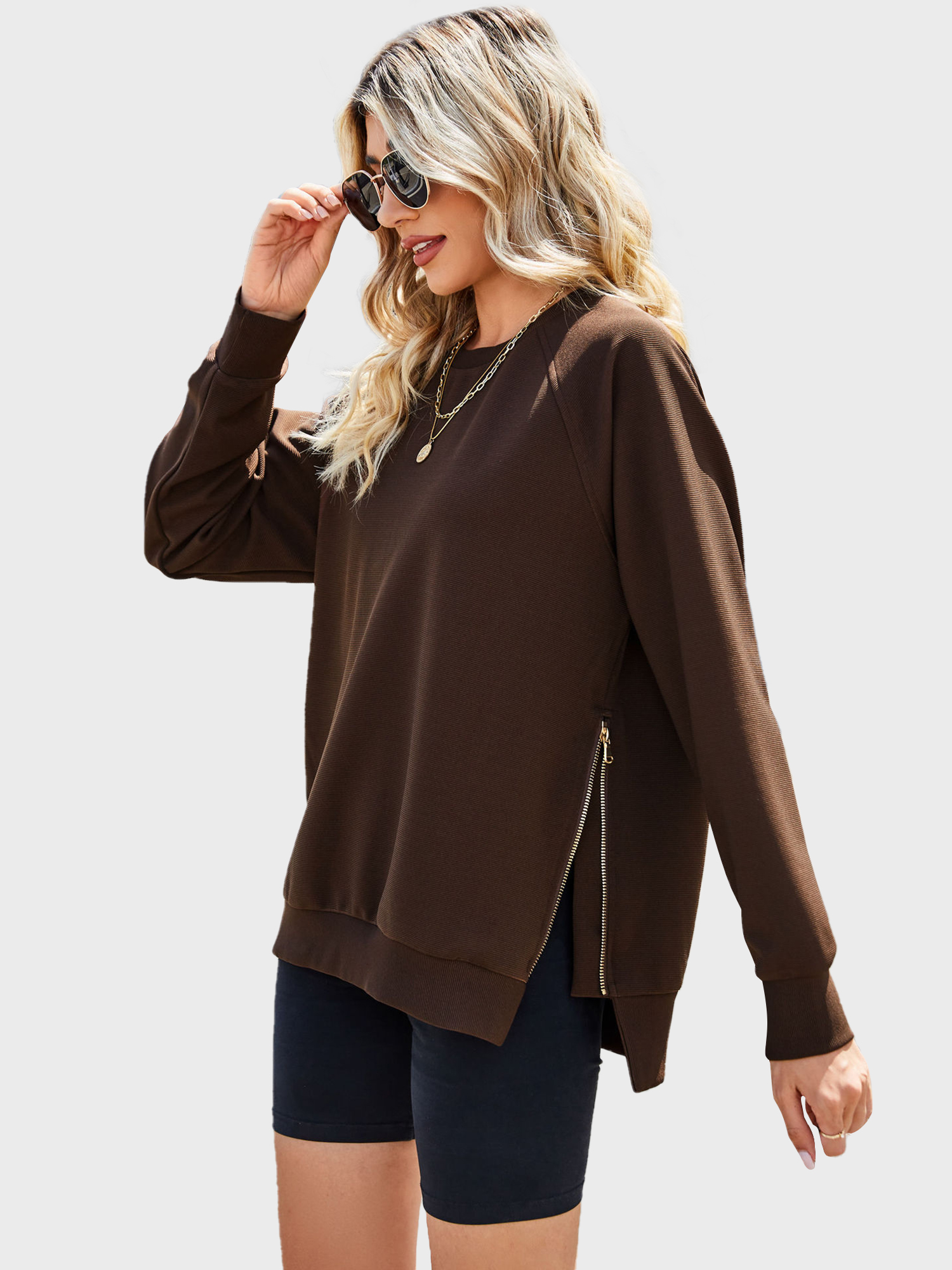 Casual Side Split Ribbed Sweatshirt