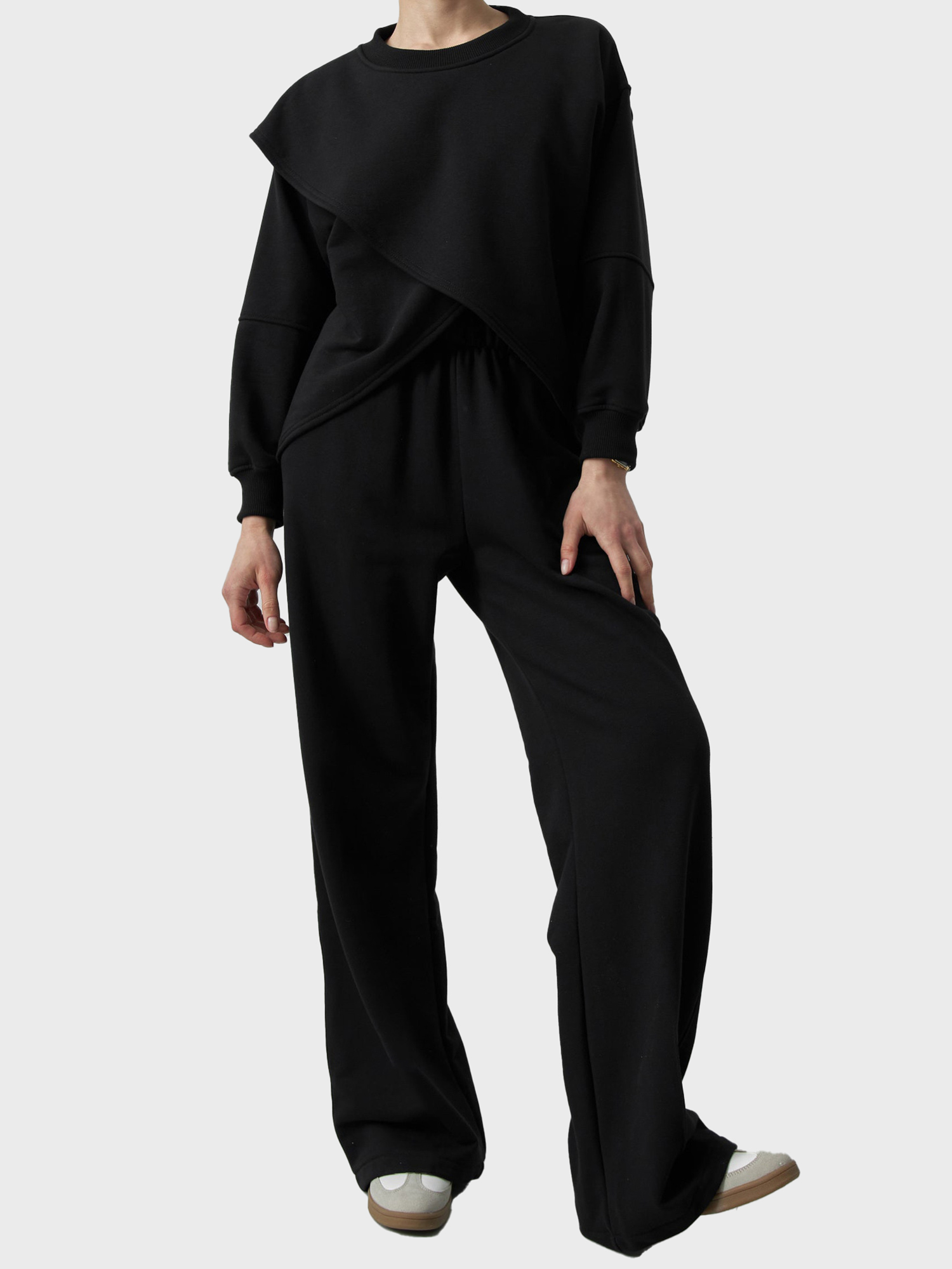 Funky Crossover Design Sweatshirt 2-Piece Set