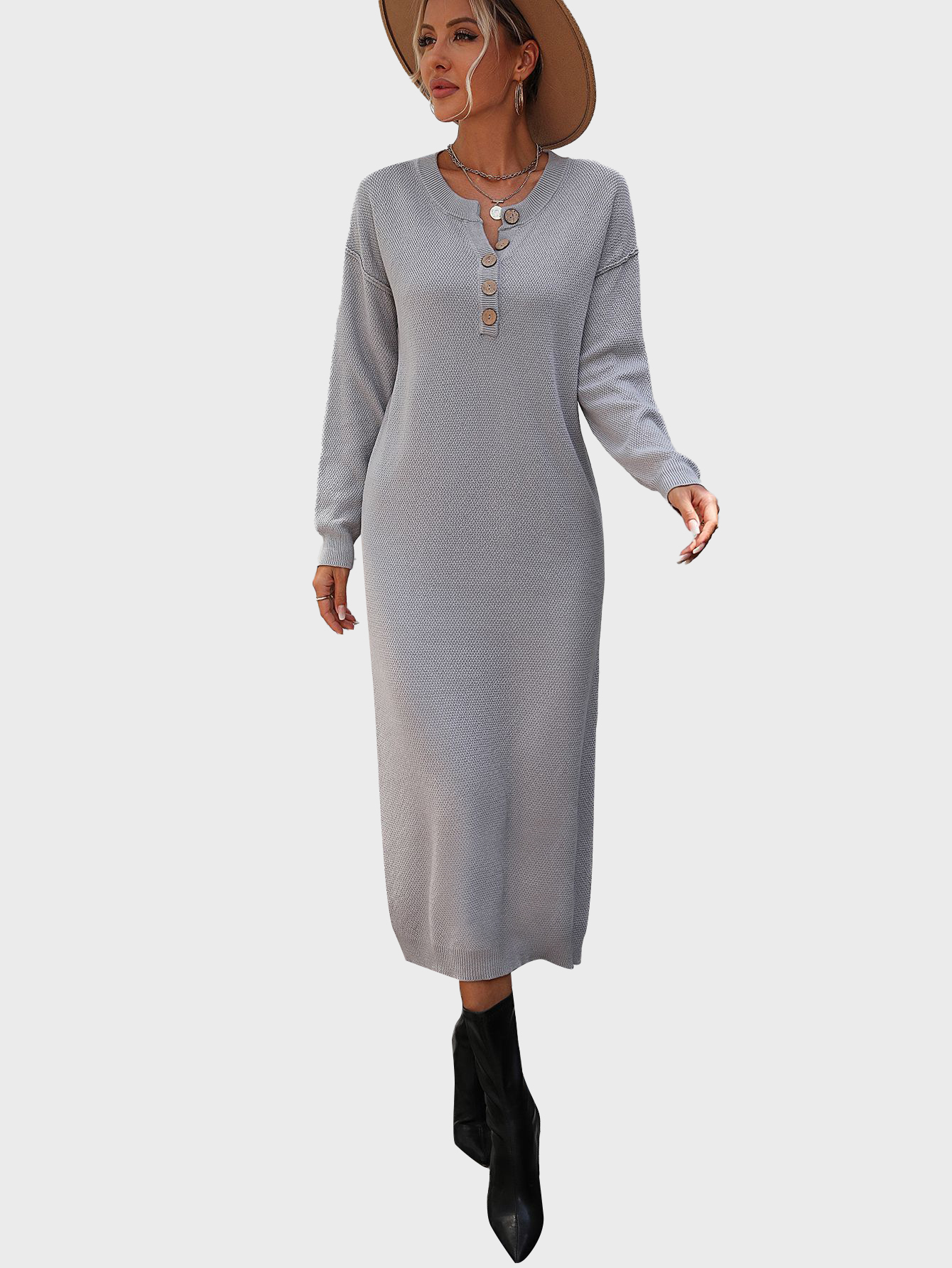 Stylish Button-Up Knit Dress