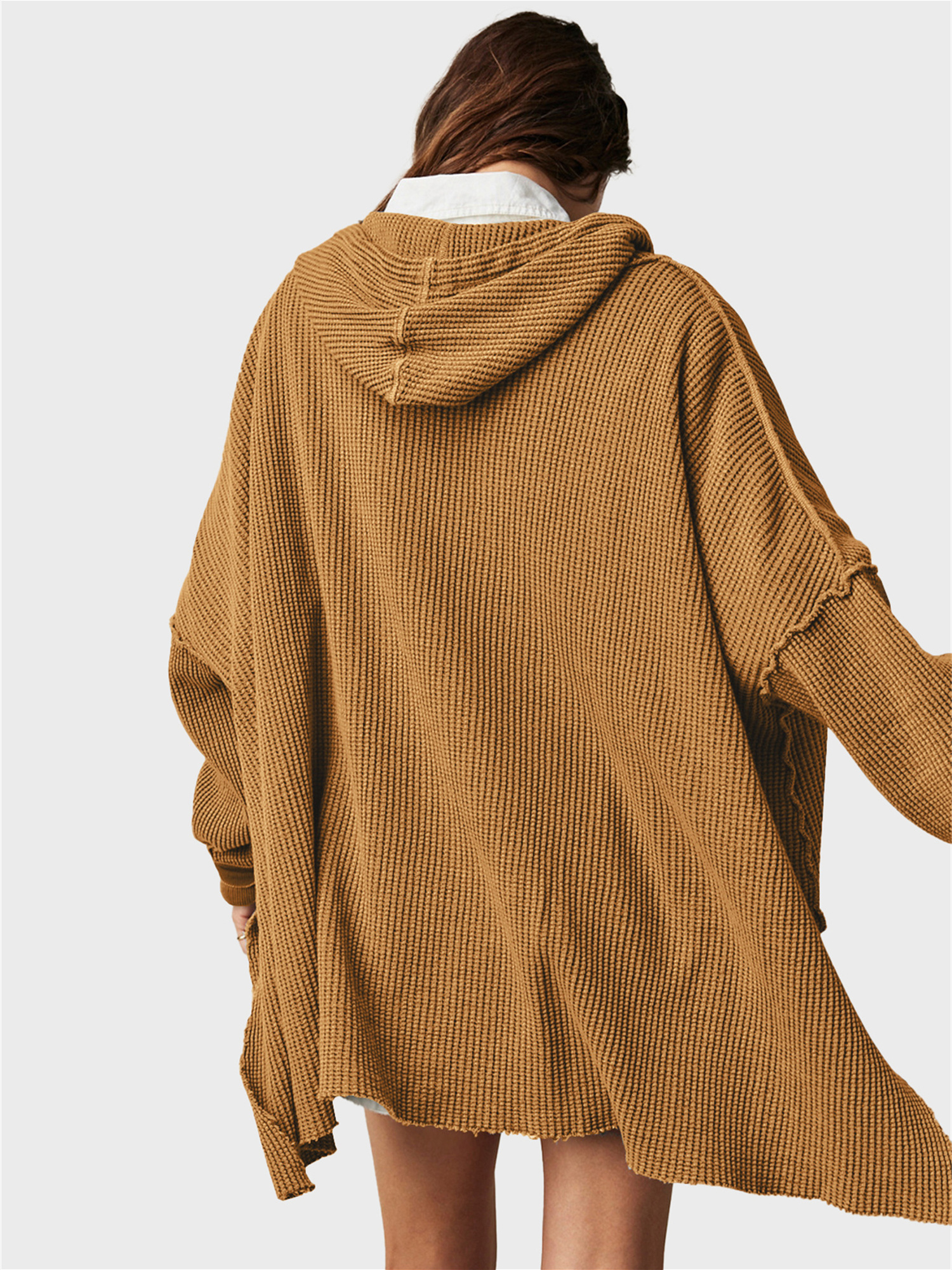 Laid-Back Side Split Waffle Hoodie