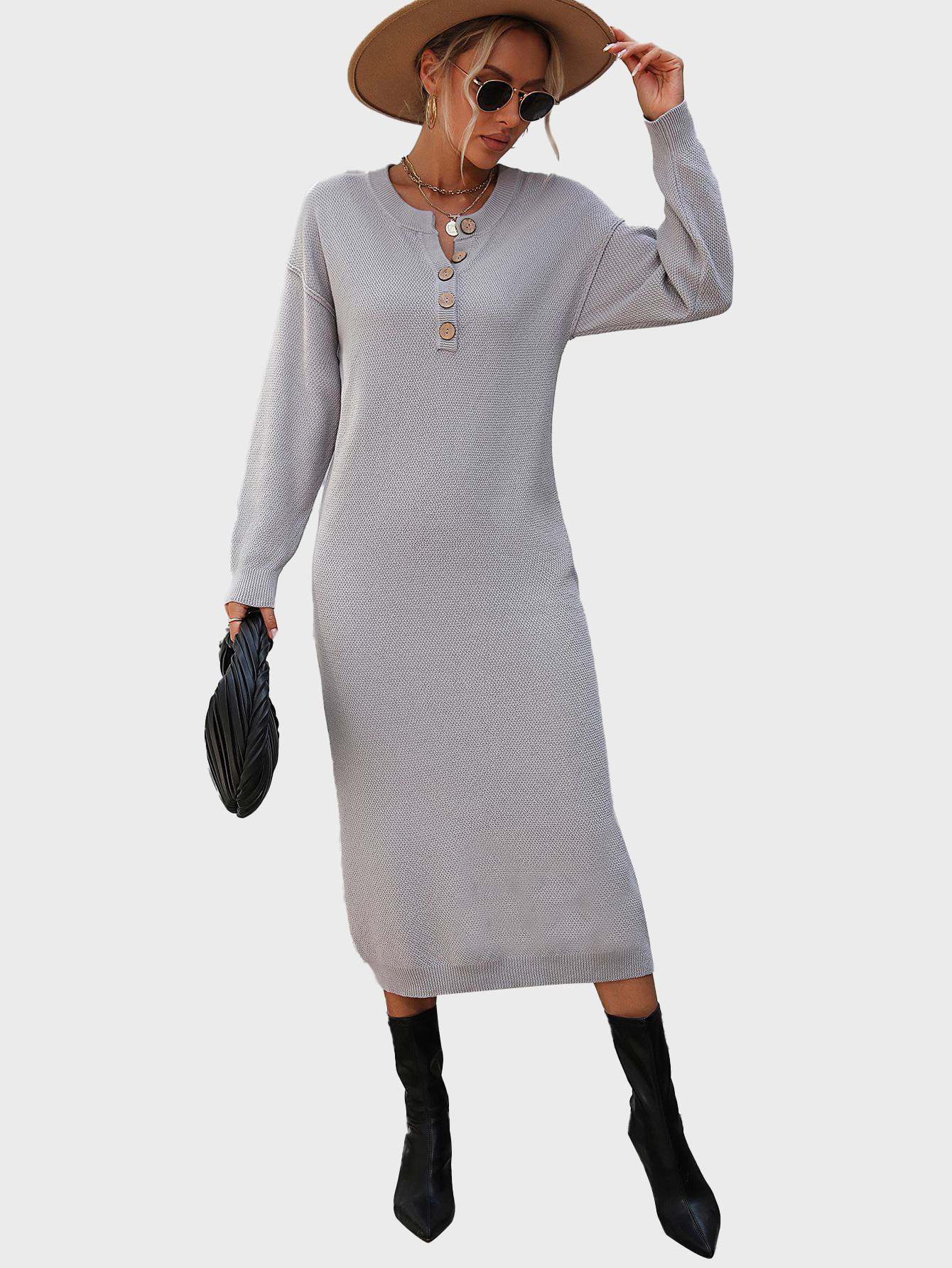 Stylish Button-Up Knit Dress