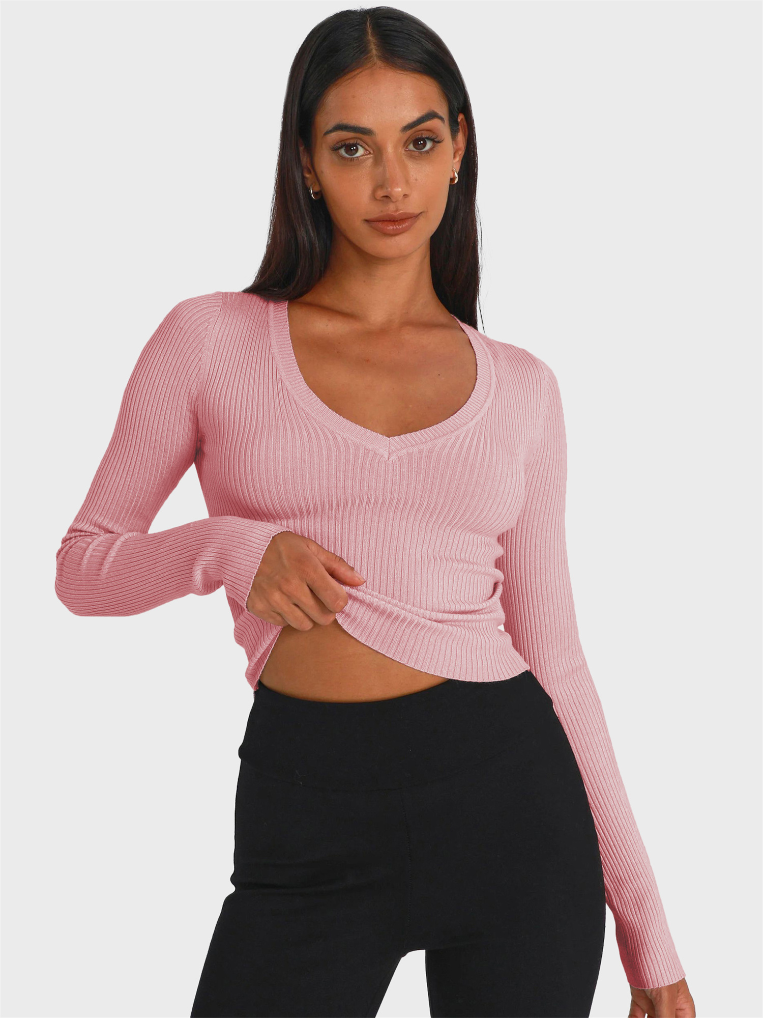 Essential V-Neck Ribbed Cropped Top