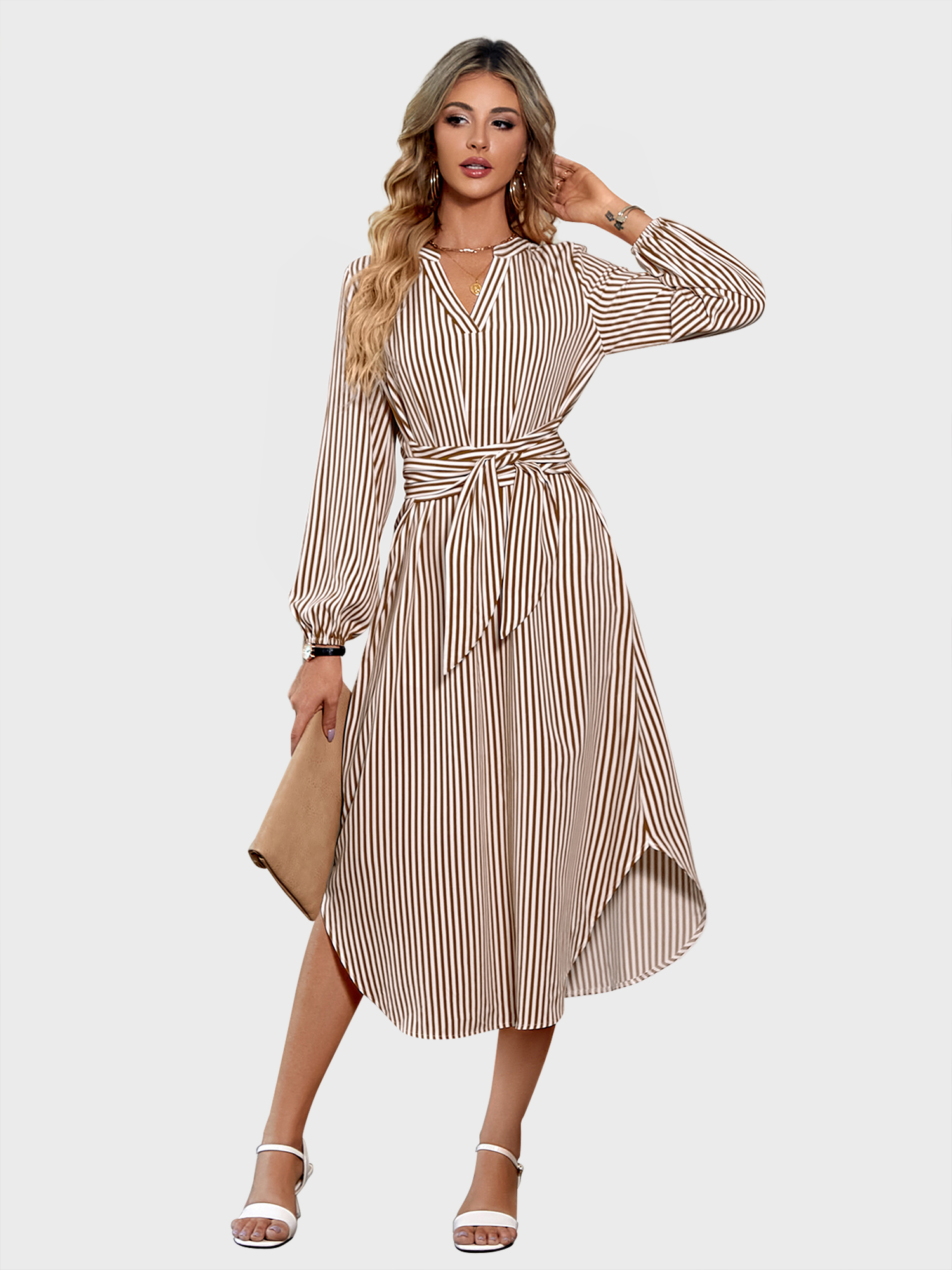 Attracting Stripe V-Neck Shirt Dress