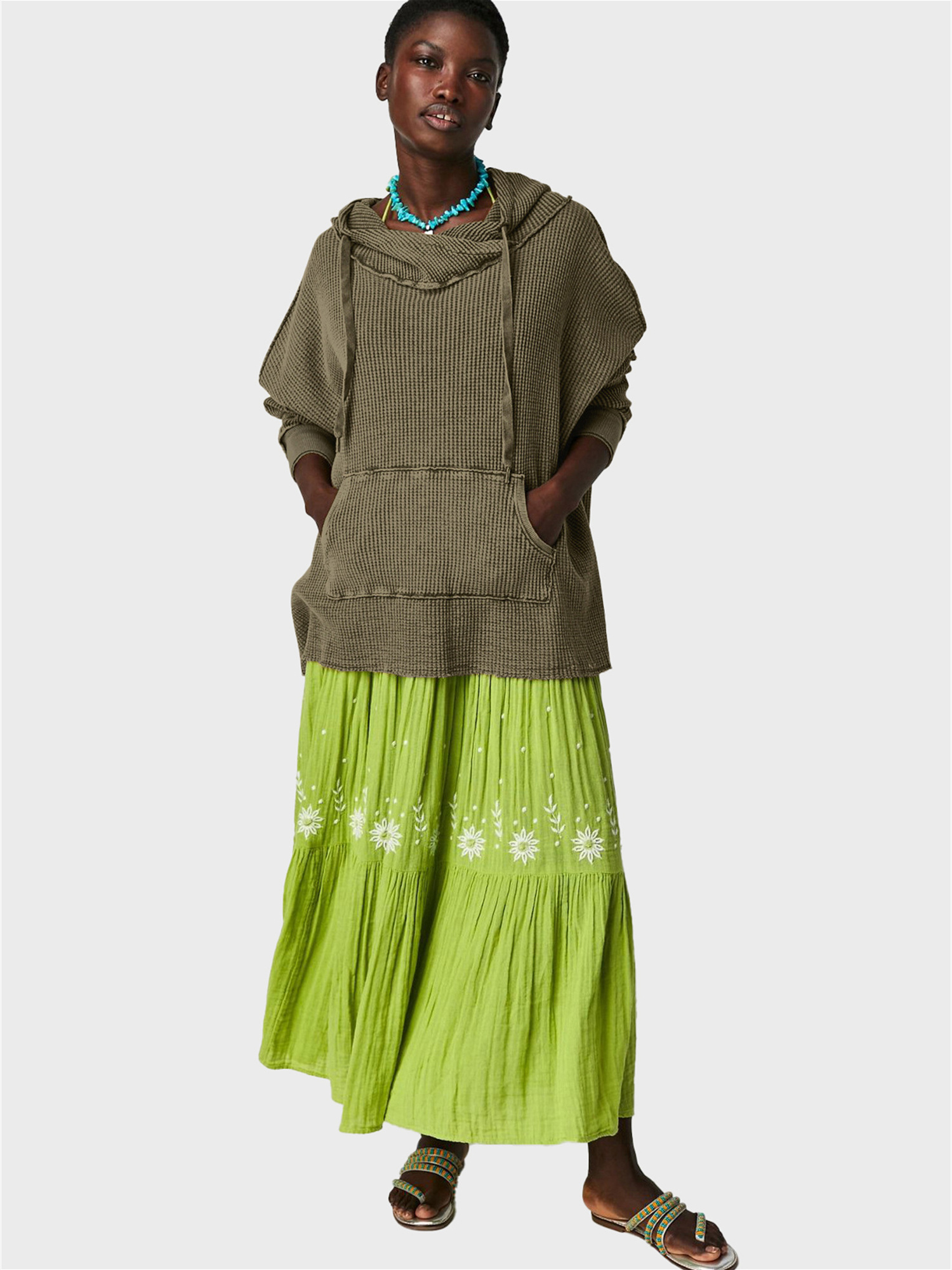 Laid-Back Side Split Waffle Hoodie