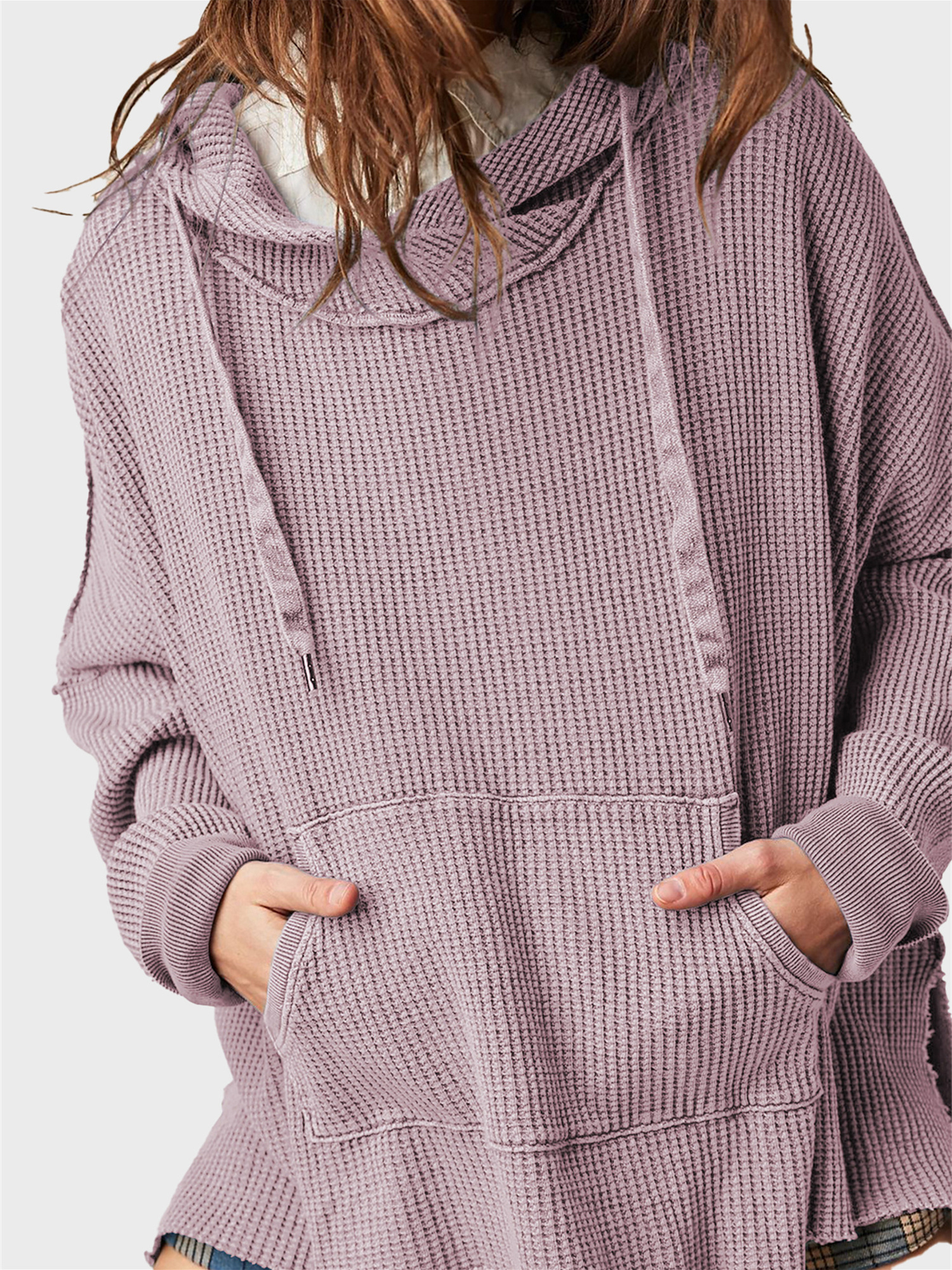 Laid-Back Side Split Waffle Hoodie