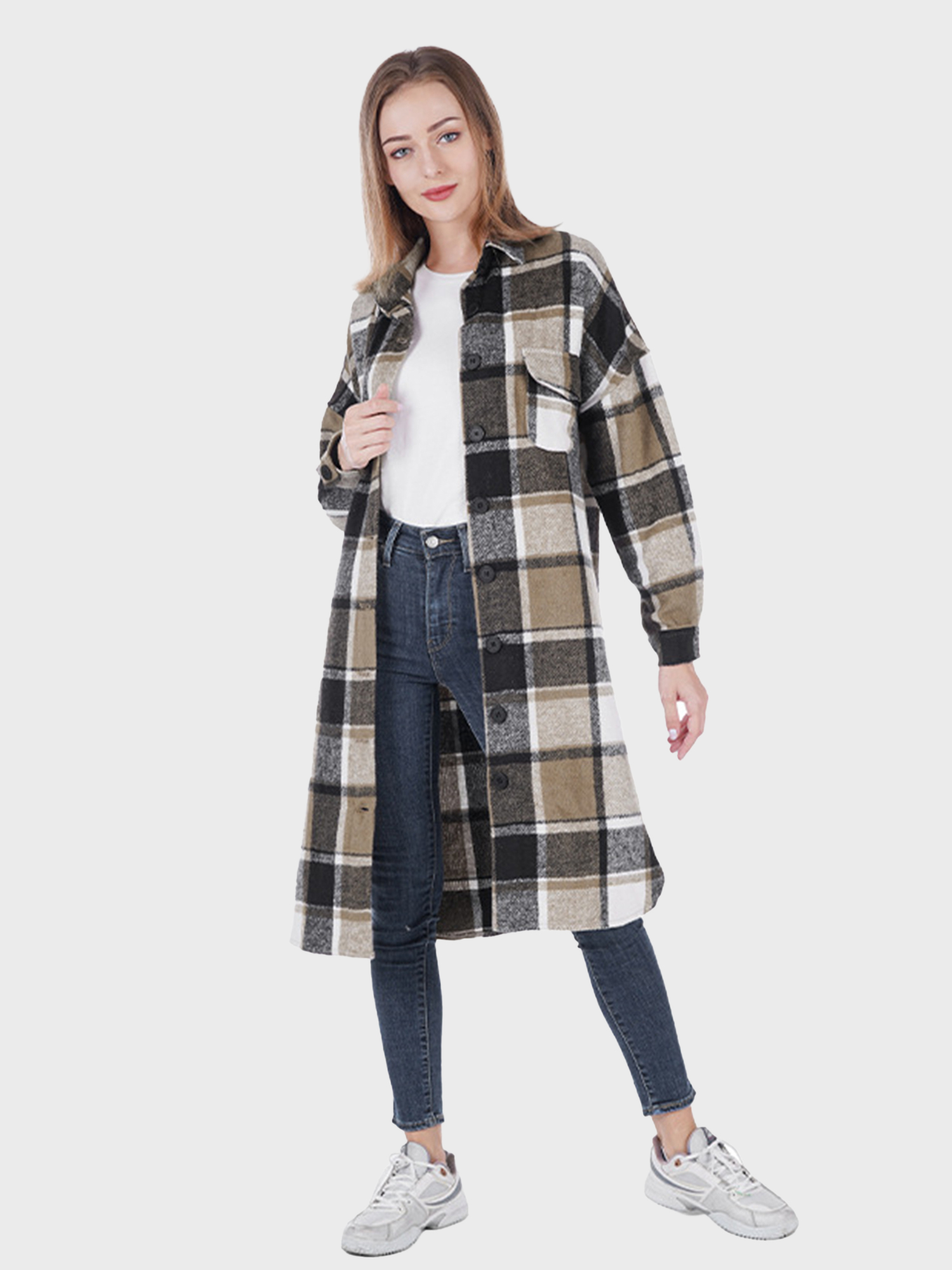 Keep Warm Plaid Tweed Long Shirt