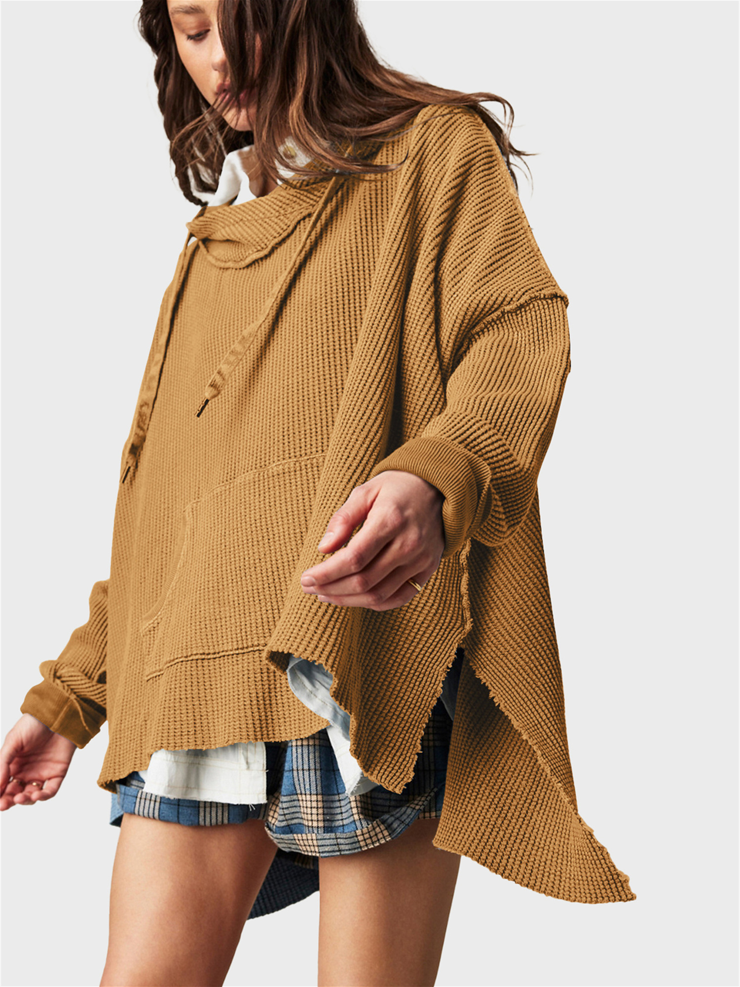 Laid-Back Side Split Waffle Hoodie