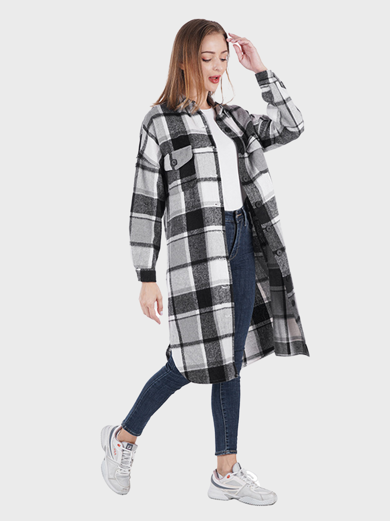 Keep Warm Plaid Tweed Long Shirt