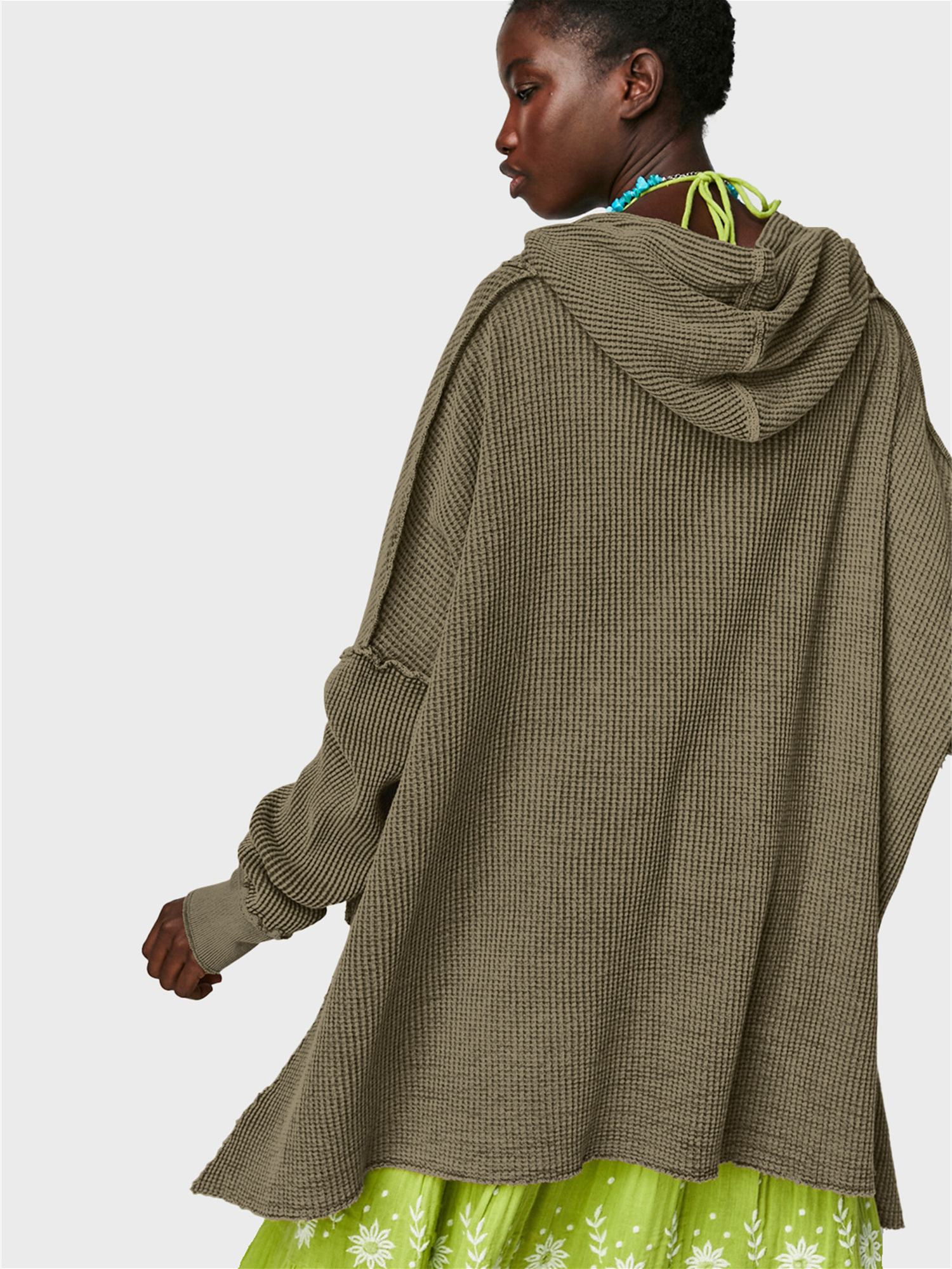 Laid-Back Side Split Waffle Hoodie