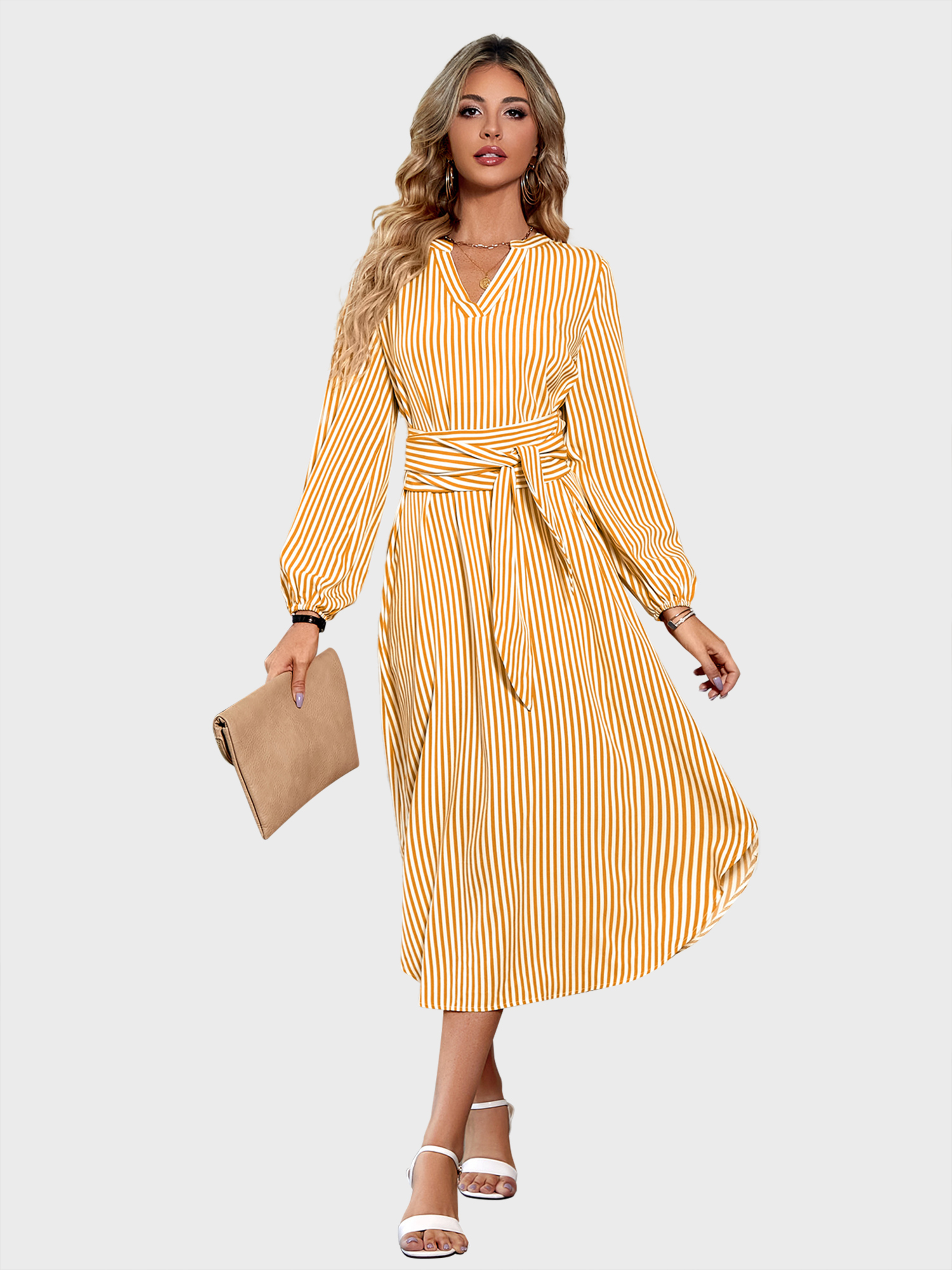 Attracting Stripe V-Neck Shirt Dress