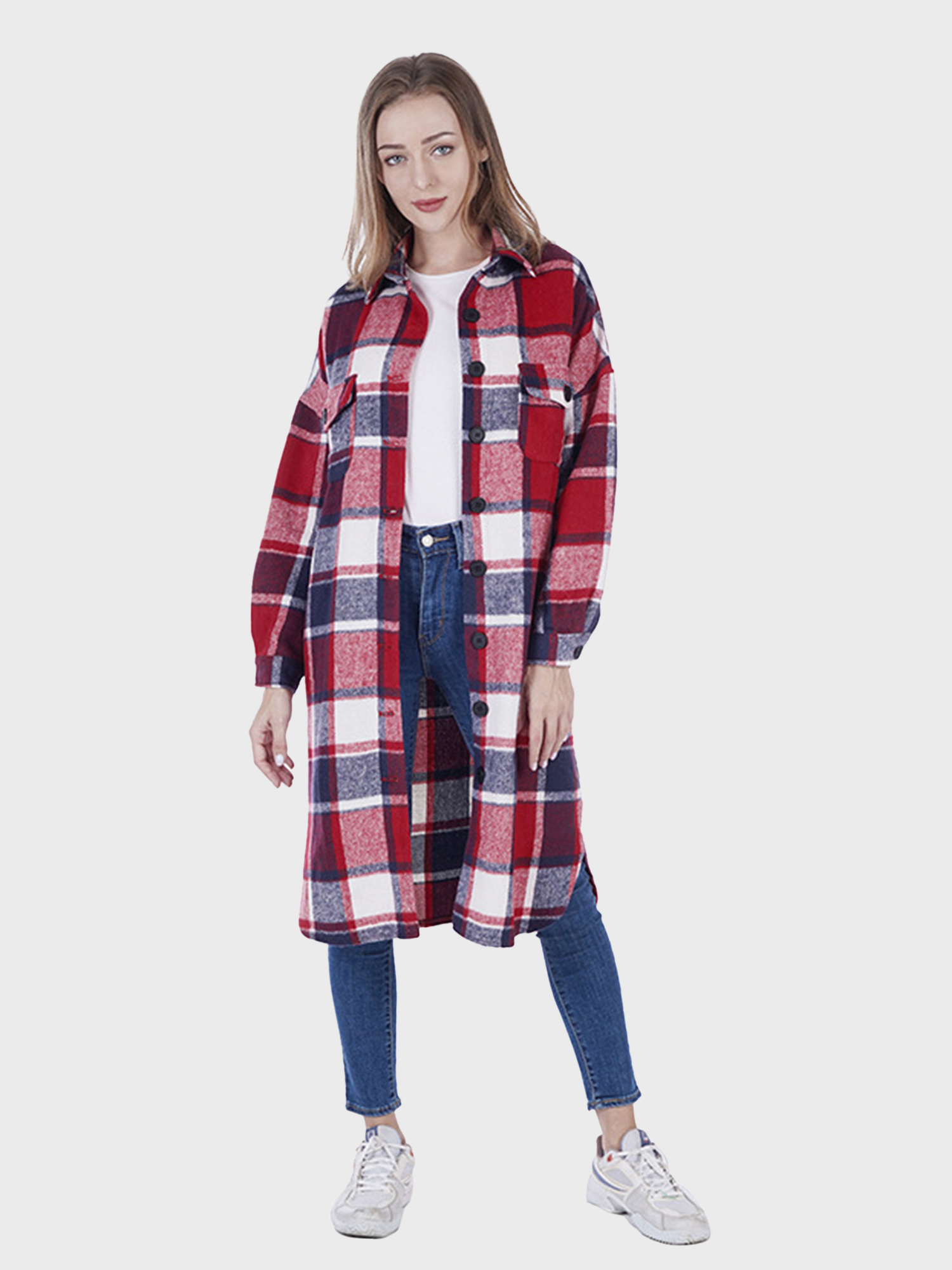 Keep Warm Plaid Tweed Long Shirt