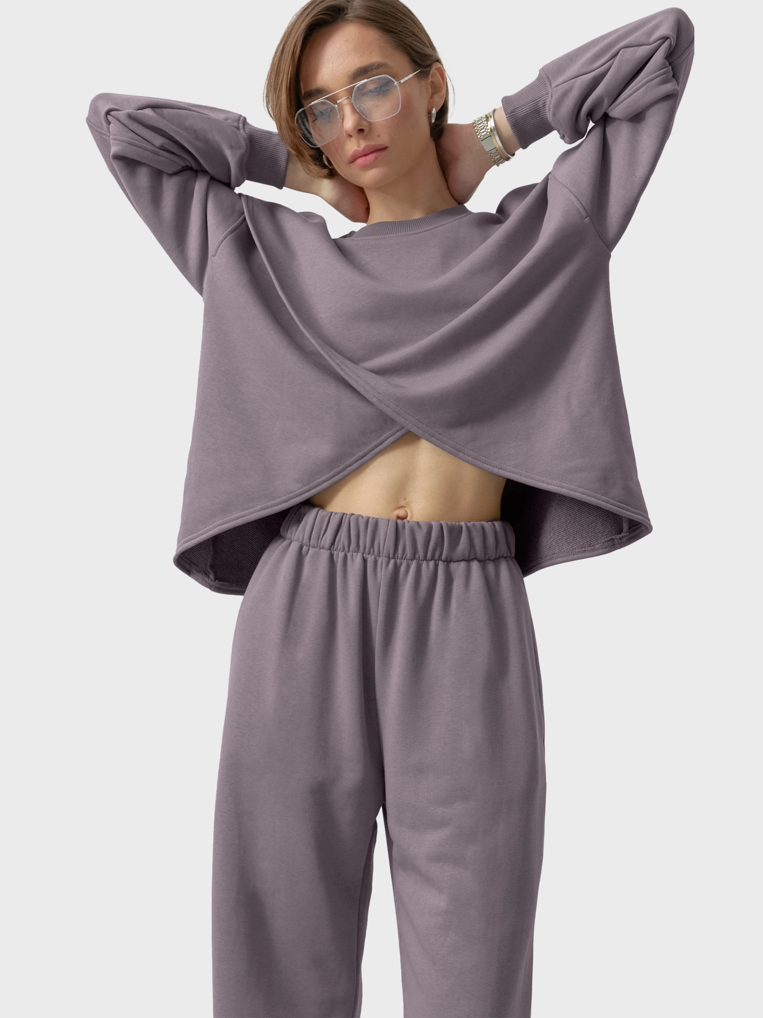 Funky Crossover Design Sweatshirt 2-Piece Set